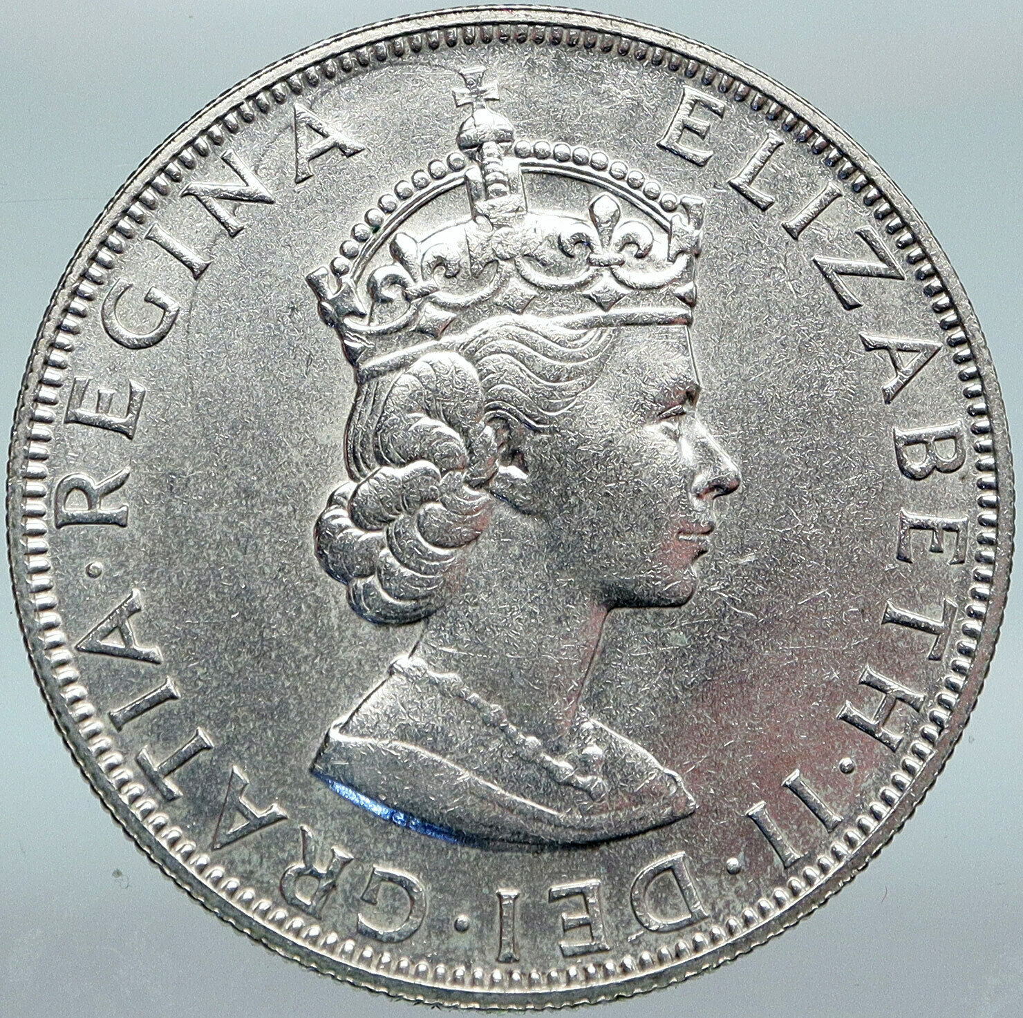 1964 BERMUDA British Colony LARGE Elizabeth II VINTAGE Silver Crown Coin i88341