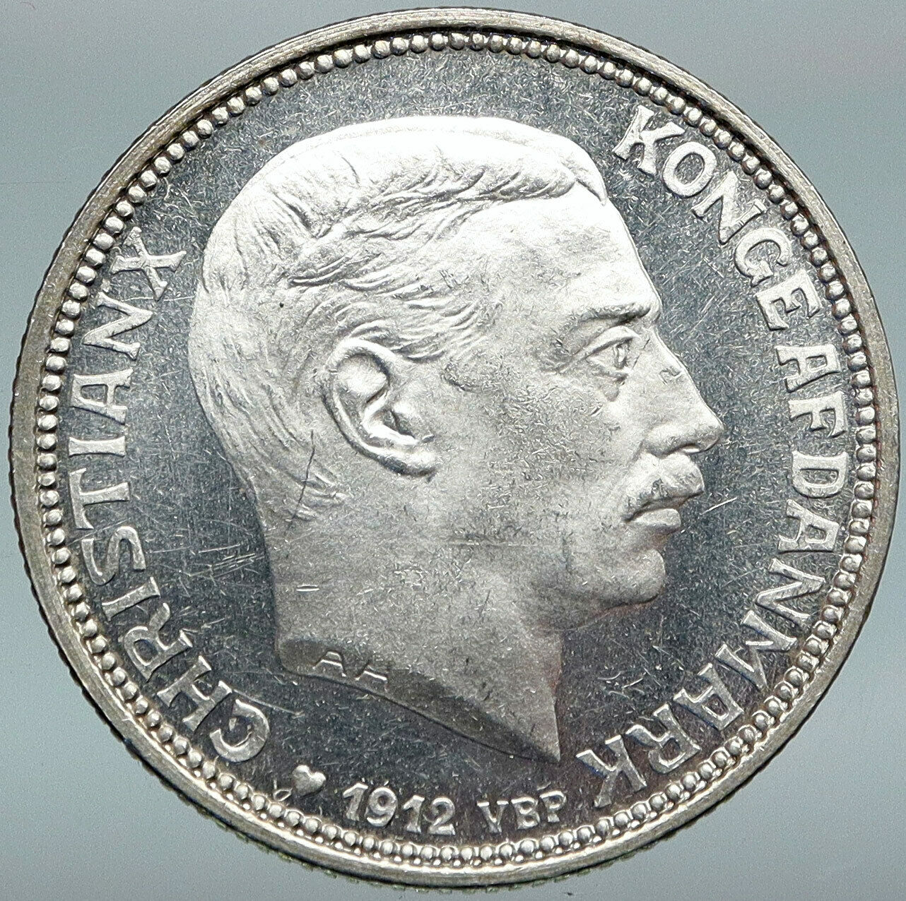 1912 DENMARK Kings CHRISTIAN X FREDERIK VIII Genuine Silver 2 Kr Coin i88349