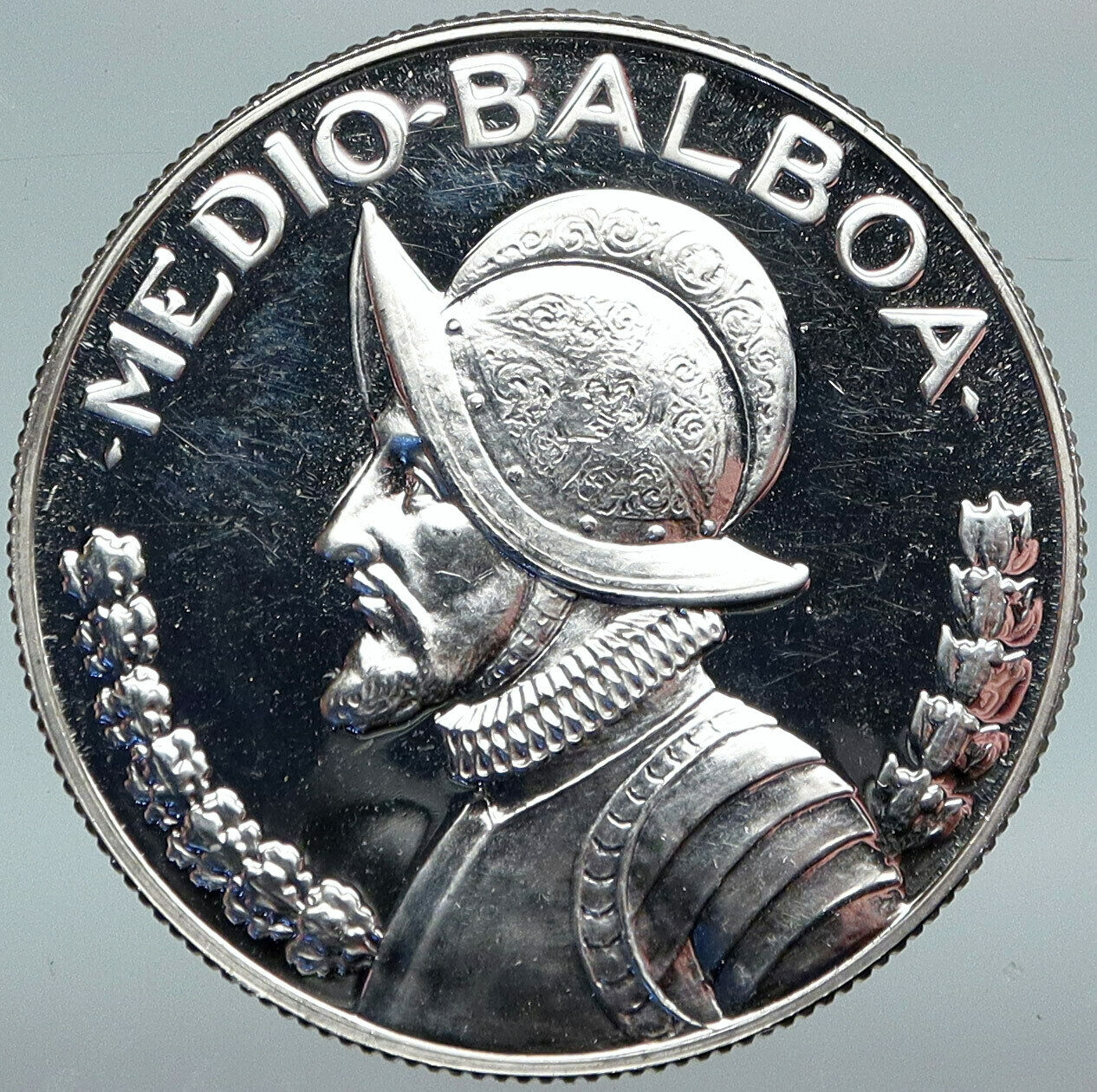 1968 PANAMA Spanish Conquistador Hero VINTAGE PF Silver 1/2 BALBOA Coin i88347