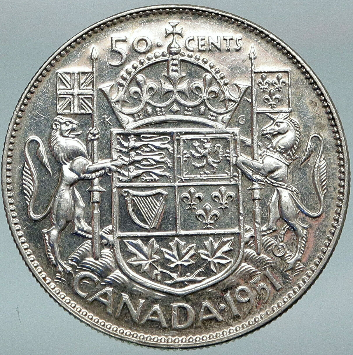 1951 CANADA UK King GEORGE VI Lions Crown Large Old SILVER 50 Cents Coin i88345