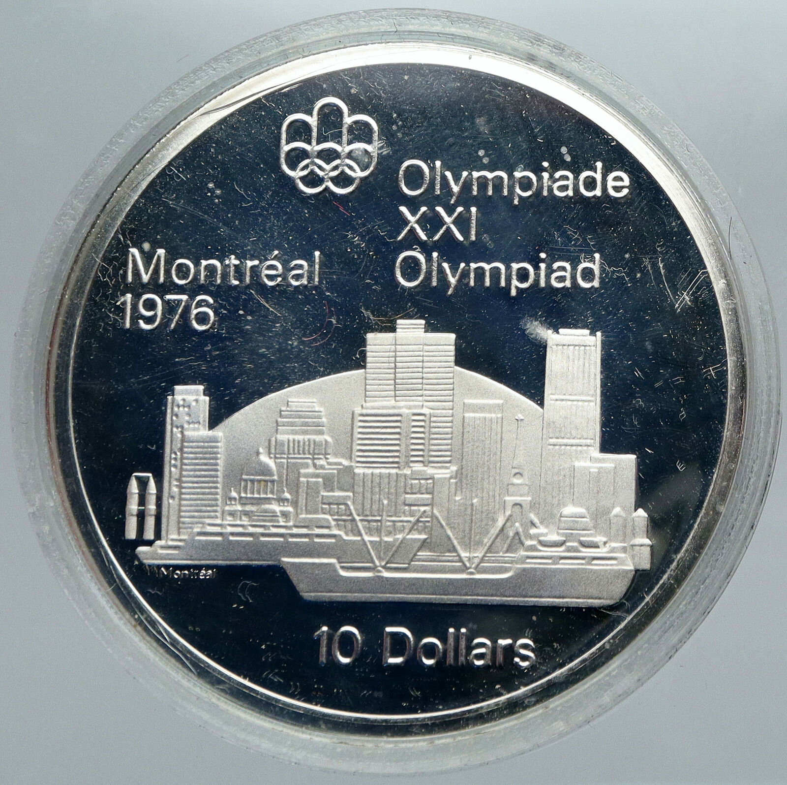 1973 CANADA Elizabeth II Olympics Montreal City Old PROOF Silver $10 Coin i88481