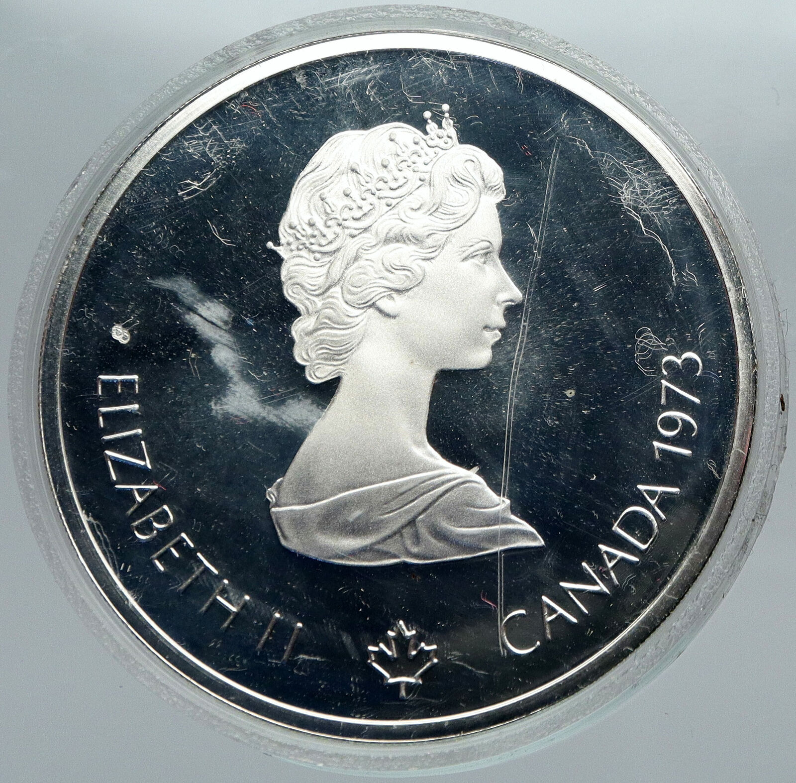 1973 CANADA Elizabeth II Olympics Montreal City Old PROOF Silver $10 Coin i88481