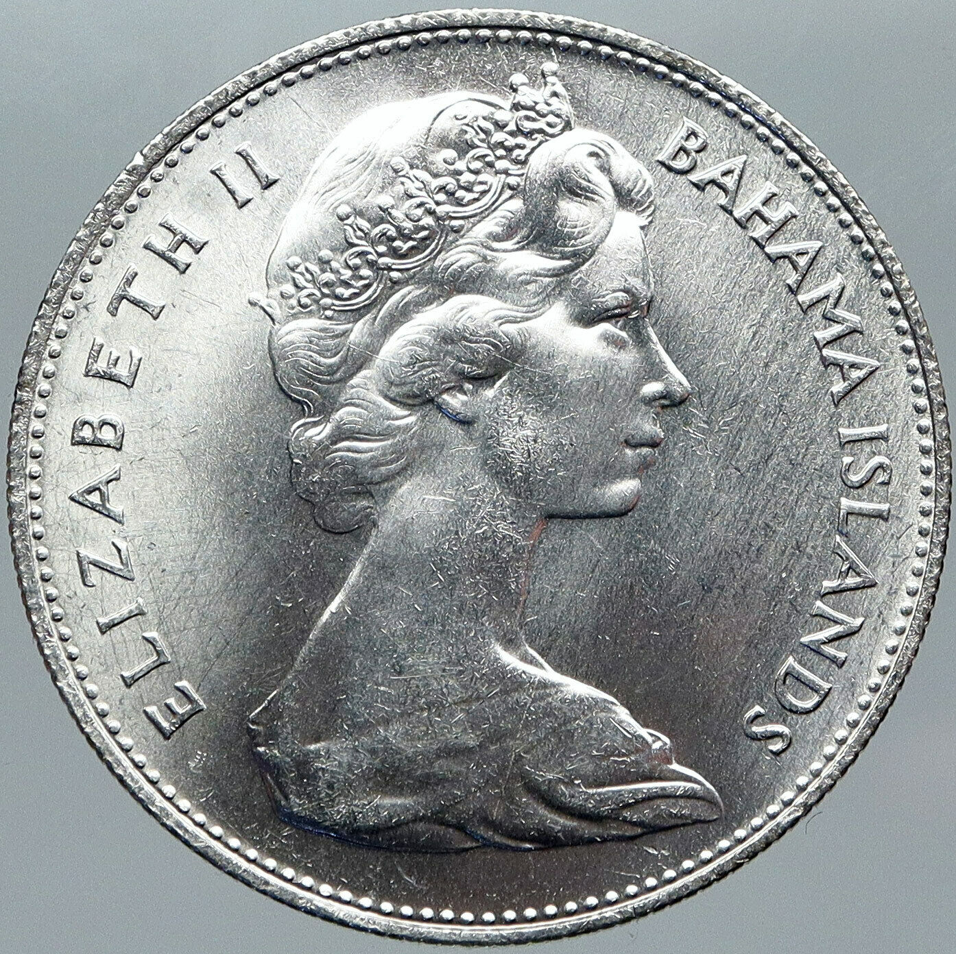 1966 BAHAMAS British Queen Elizabeth II w CONCH SHELL Silver Dollar Coin i88470