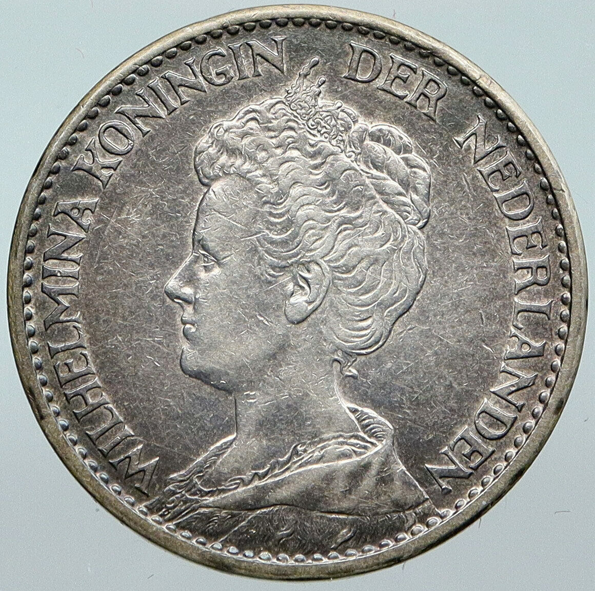 1915 Netherlands Kingdom w Queen WILHELMINA Silver 1 Gulden Coin i88518