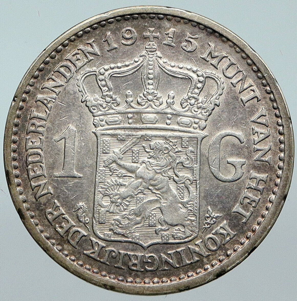 1915 Netherlands Kingdom w Queen WILHELMINA Silver 1 Gulden Coin i88518