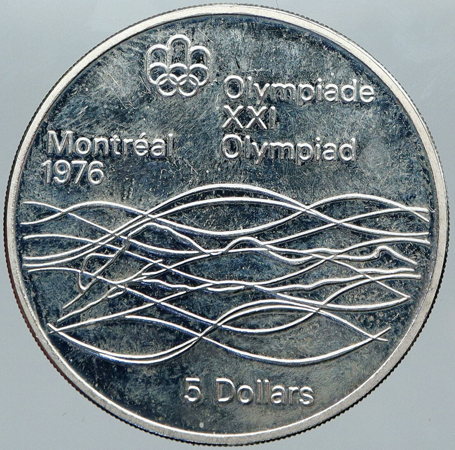 1975 CANADA Elizabeth II Olympics Montreal Swimming PROOF Silver $5 Coin i88474