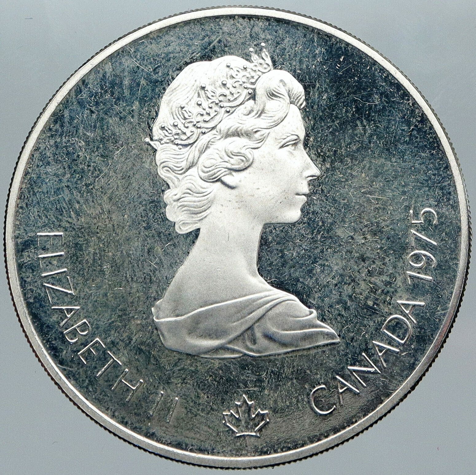 1975 CANADA Elizabeth II Olympics Montreal Swimming PROOF Silver $5 Coin i88474