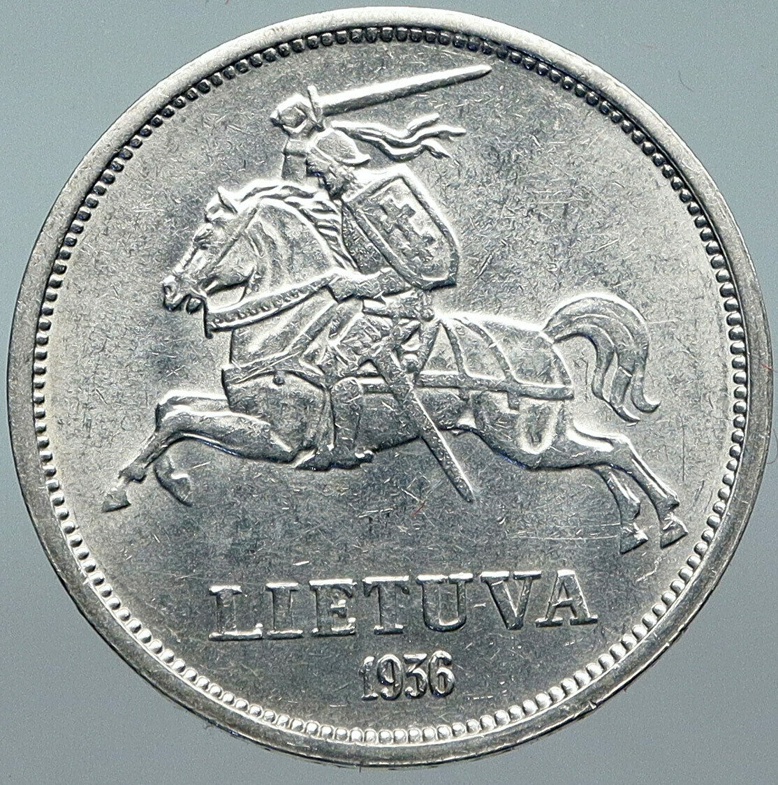 1936 LITHUANIA Silver 5 Litai JONAS BASANAVICIUS Vintage Lithuanian Coin i88525