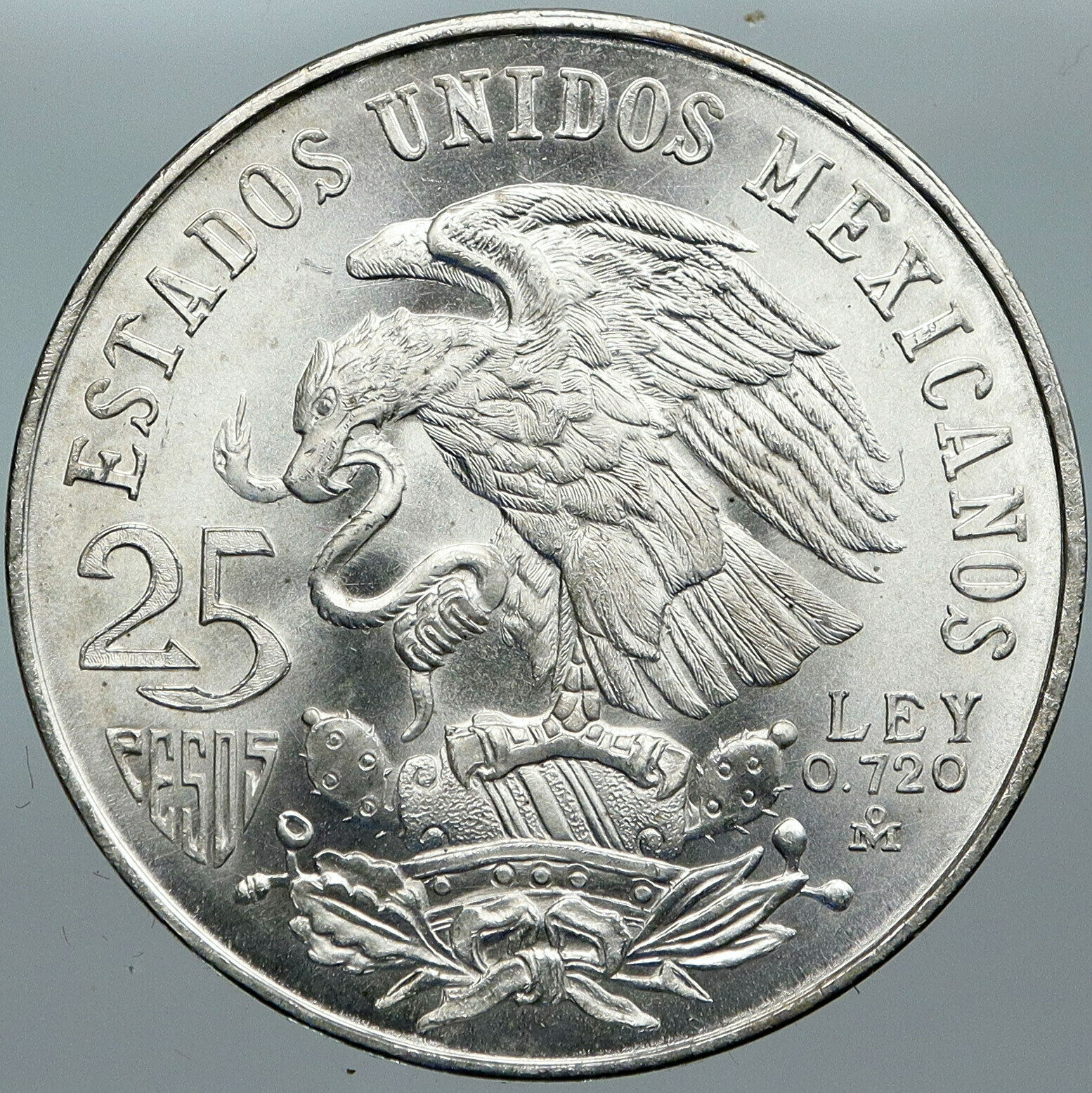 1968 Mexico XIX Olympic Games Aztec Ball Player BIG 25 Pesos Silver Coin i88530