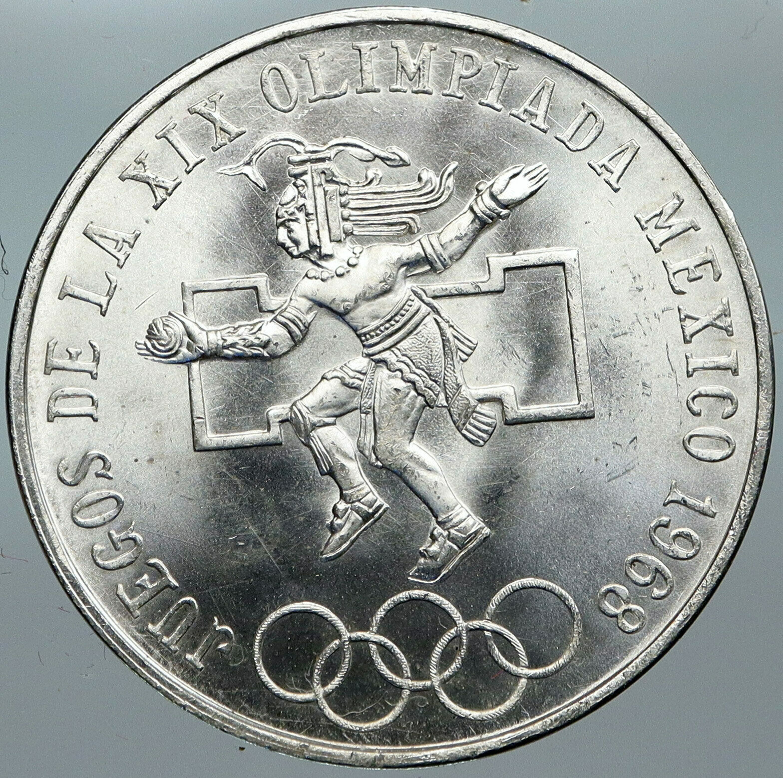 1968 Mexico XIX Olympic Games Aztec Ball Player BIG 25 Pesos Silver Coin i88530