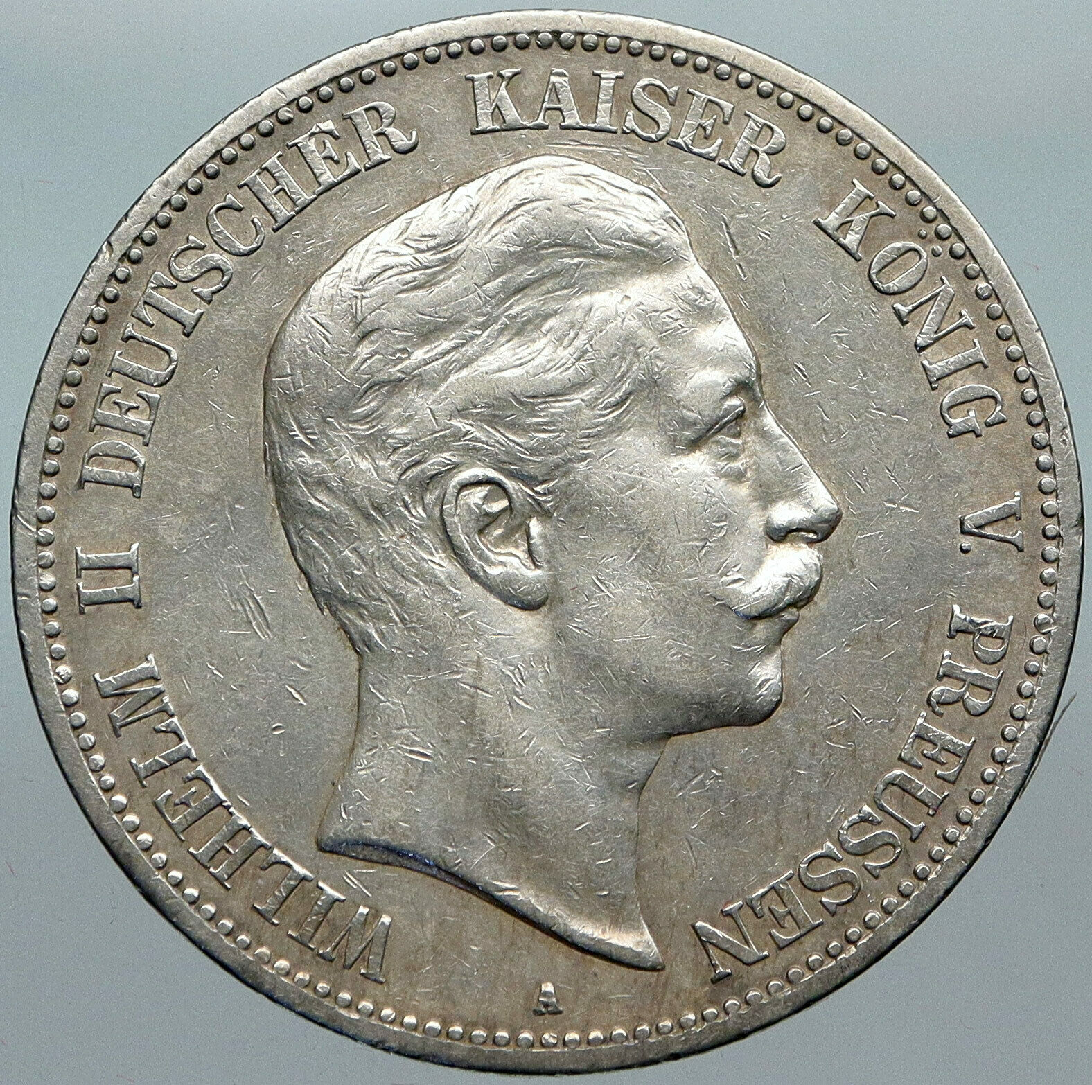 1908 GERMANY GERMAN STATES PRUSSIA WILHELM II Genuine Silver 5 Mark Coin i88521