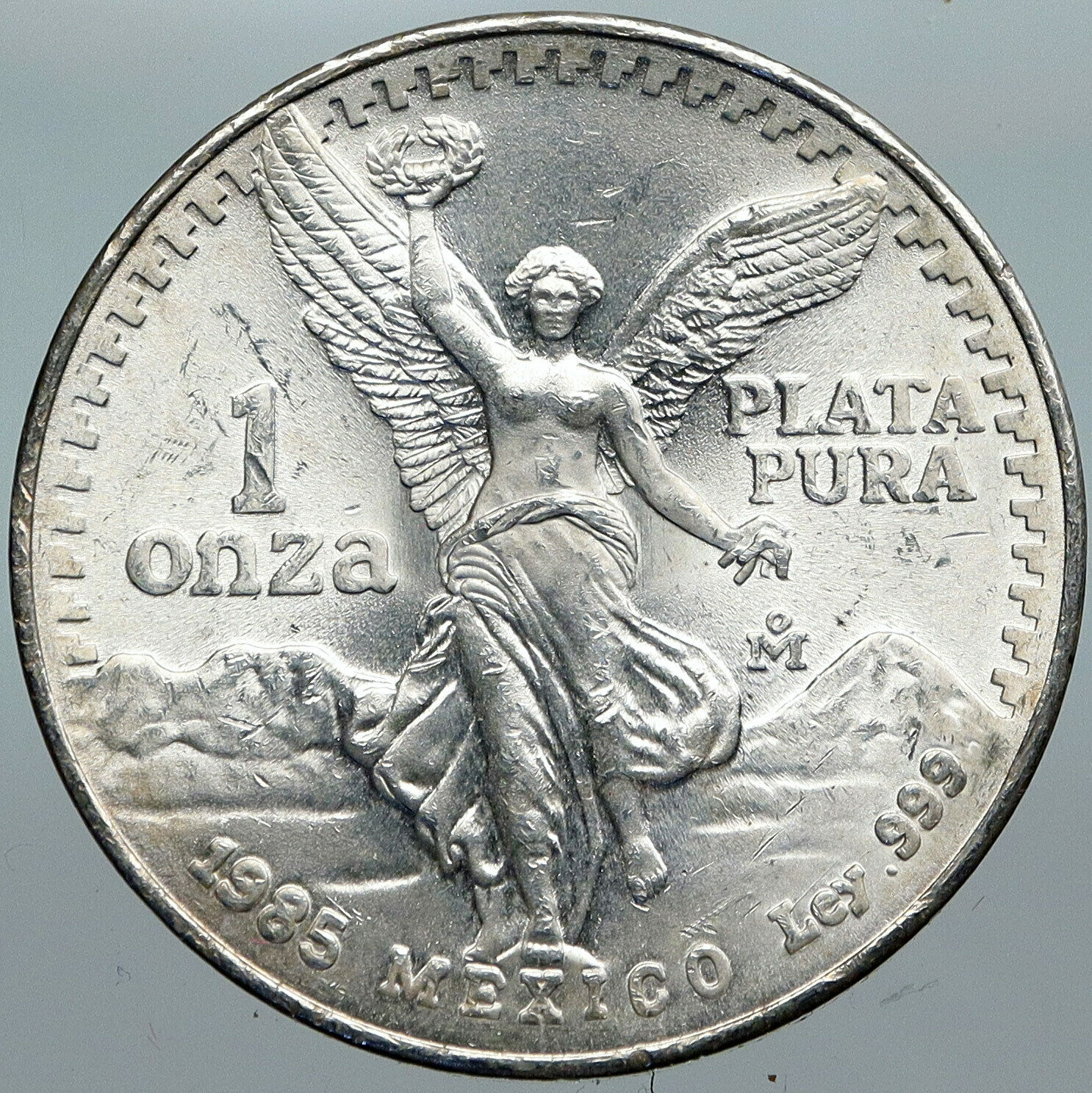 1985 MEXICO Large 3.6cm ONZA VICTORY EAGLE Troy Silver Ounce Mexican Coin i88529