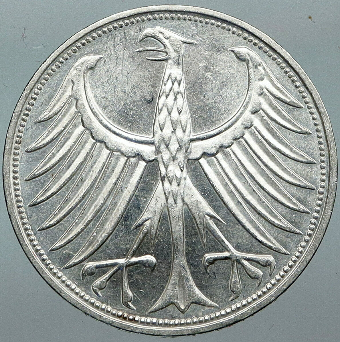 1967 F GERMANY Vintage Winged Eagle OLD German Large 5 Mark Silver Coin i88539