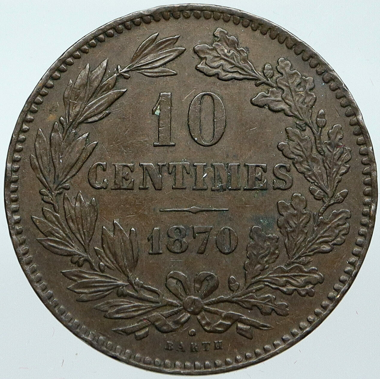 1870 LUXEMBOURG Lion & Wreath Crown VINTAGE Antique Old 10 CENTIMES Coin i88522