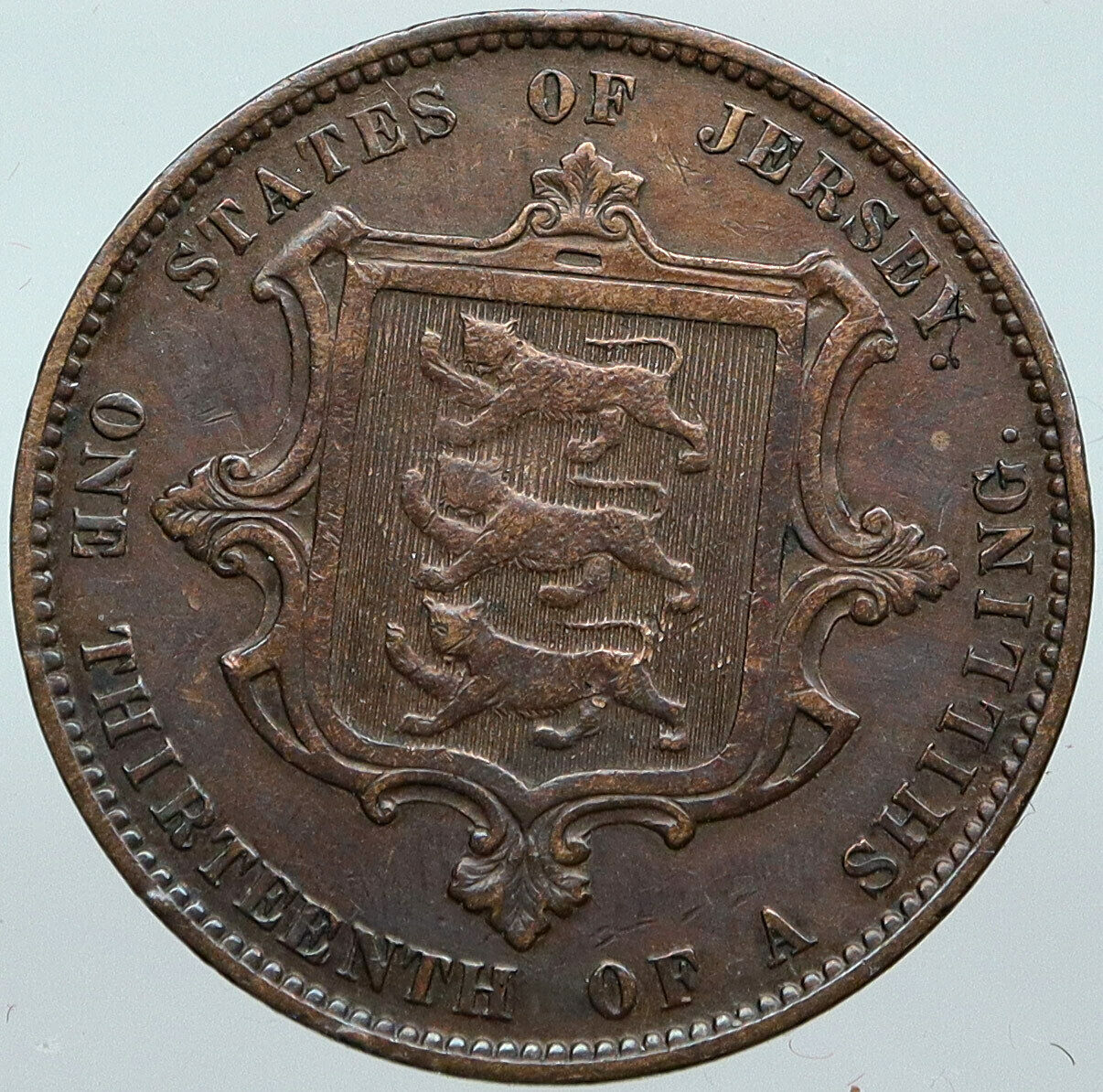 1871 JERSEY under UK Queen Victoria & Shield ANITQUE 1/13 Shilling Coin i88531