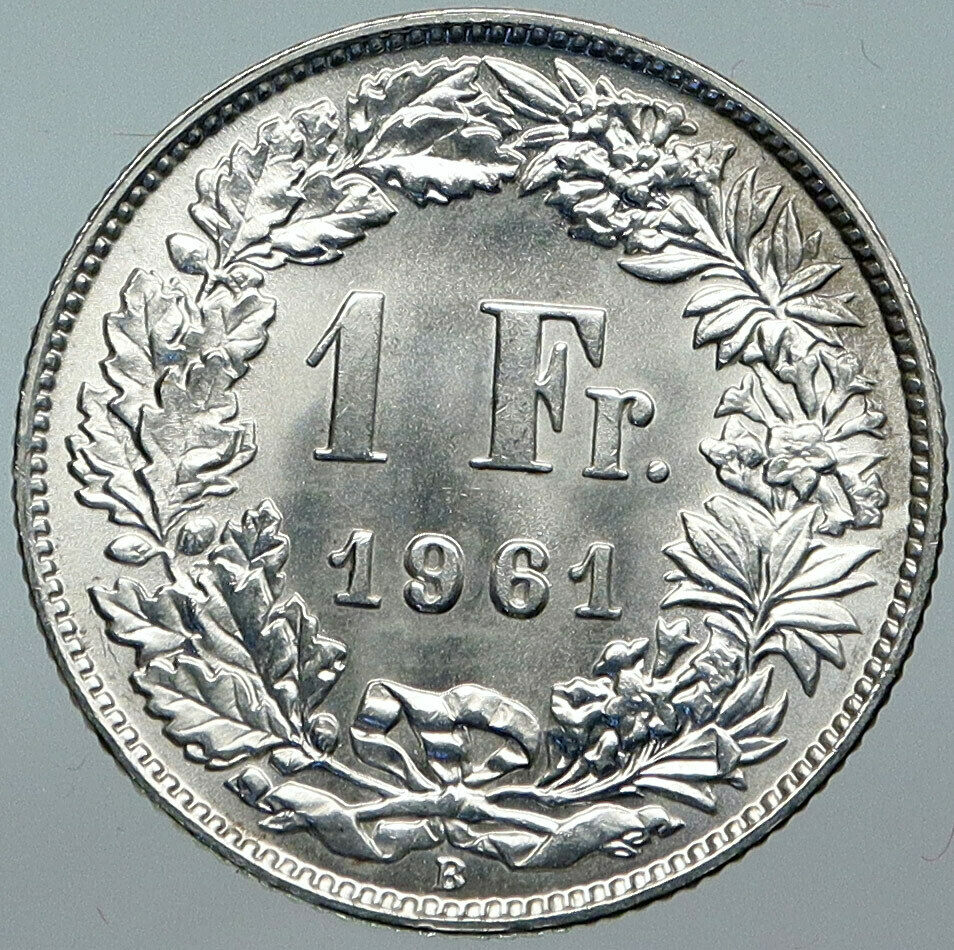 1961 B SWITZERLAND HELVETIA Symbolizes SWISS Nation SILVER 1 Franc Coin i88526