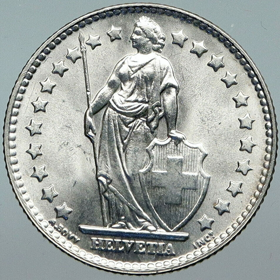 1961 B SWITZERLAND HELVETIA Symbolizes SWISS Nation SILVER 1 Franc Coin i88526