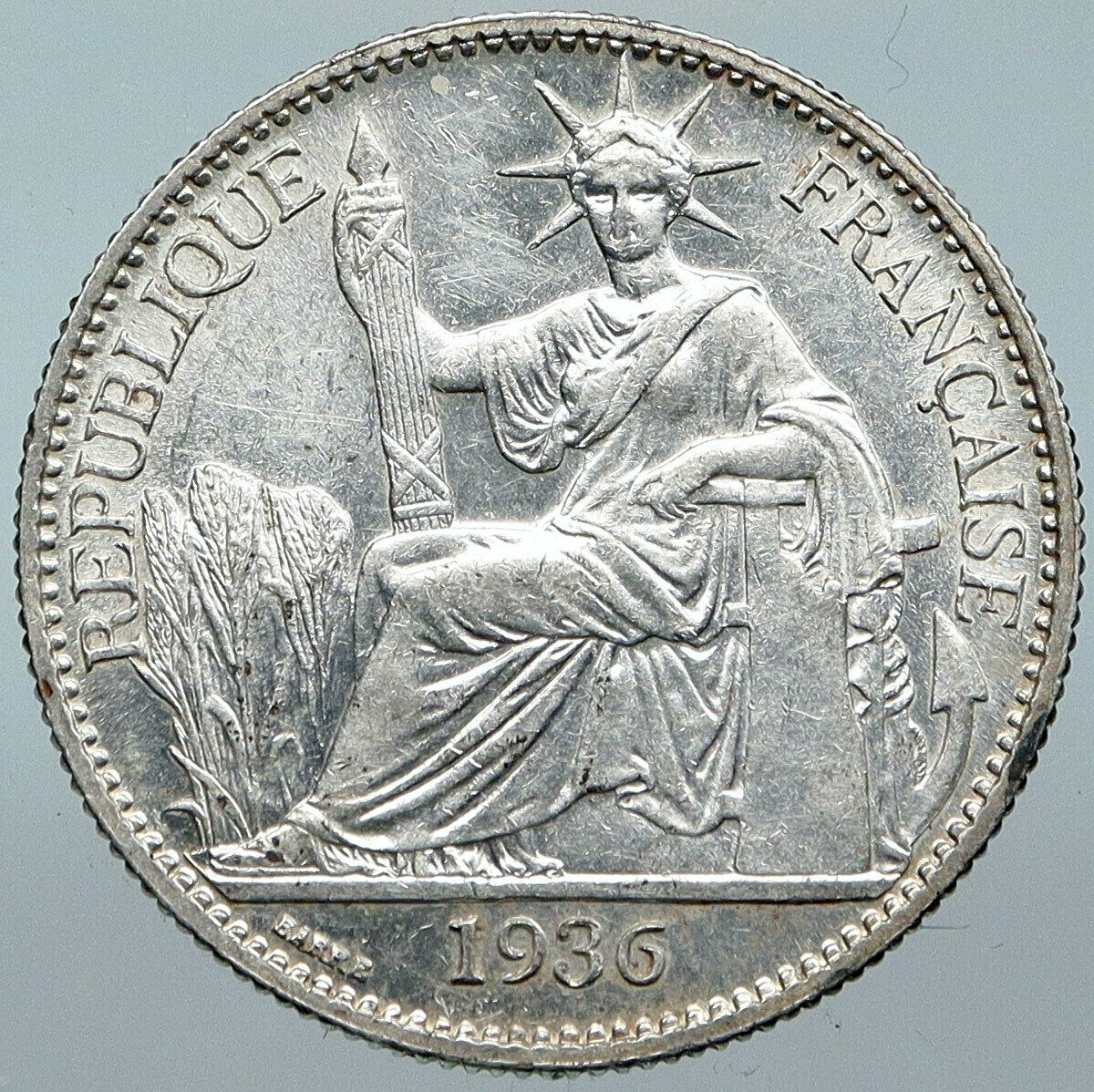 1936 A FRENCH INDO-CHINA Vintage Silver 50 Cent Coin OLD France Republic i88494