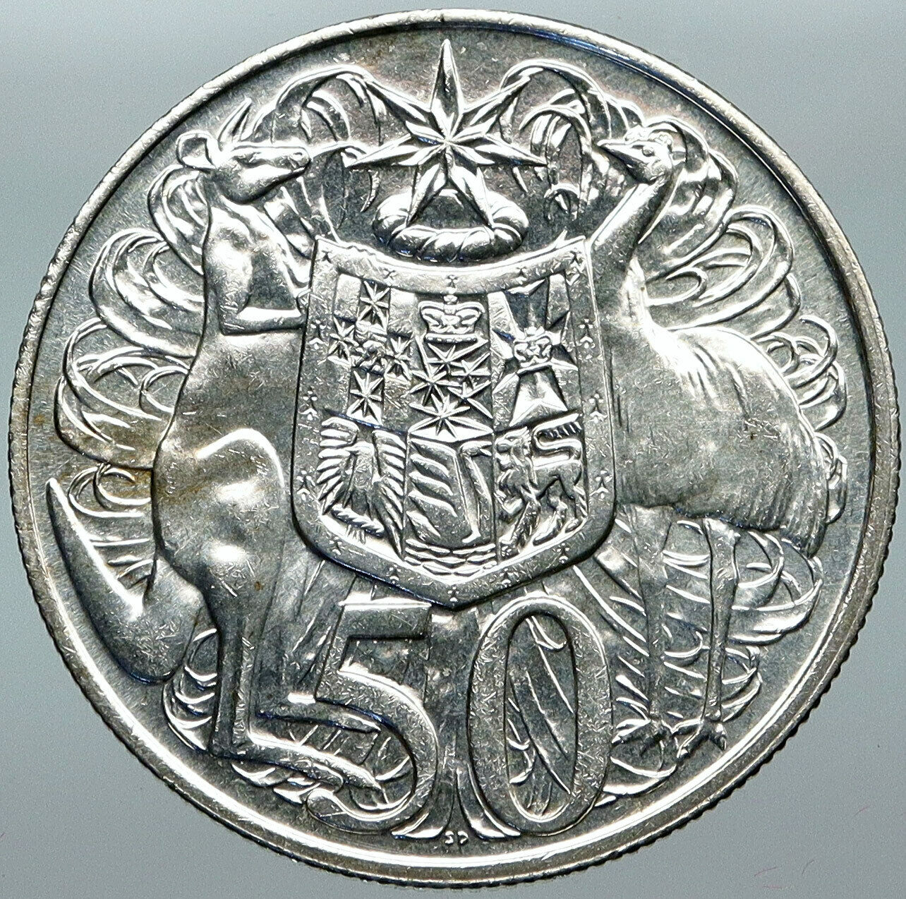 1966 AUSTRALIA UK Queen Elizabeth II with Kangaroos Silver 50 Cents Coin i88546