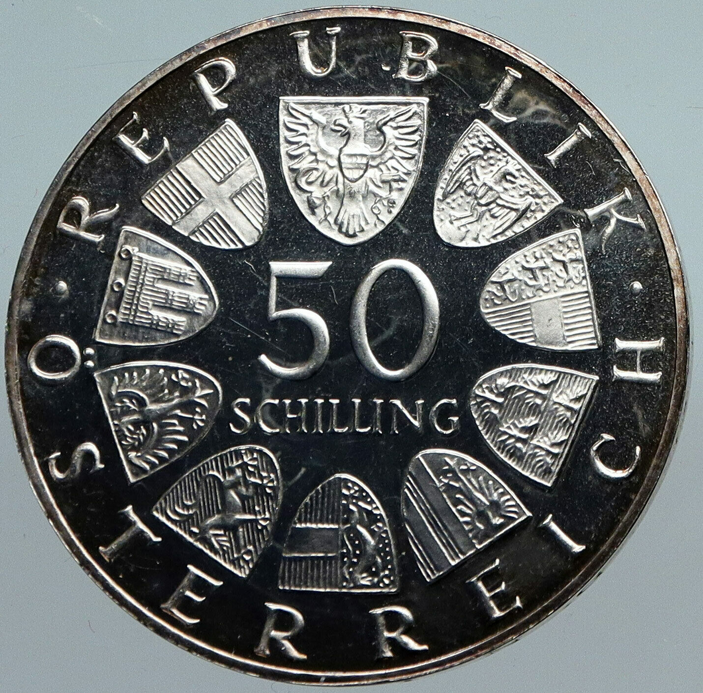 1966 AUSTRIA National Bank Building PROOF Silver 50Shilling Austrian Coin i88500