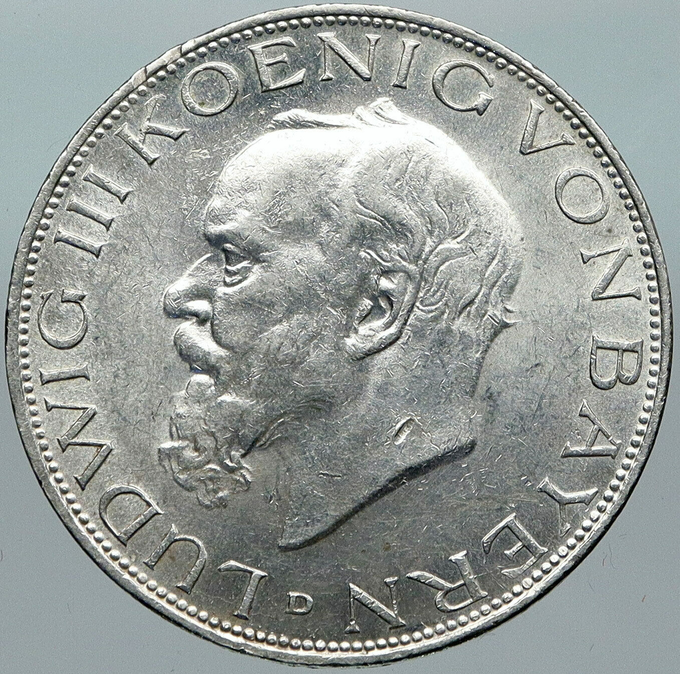 1911 D GERMANY German States BAVARIA King LUDWIG III Silver 3 Mark Coin i88451