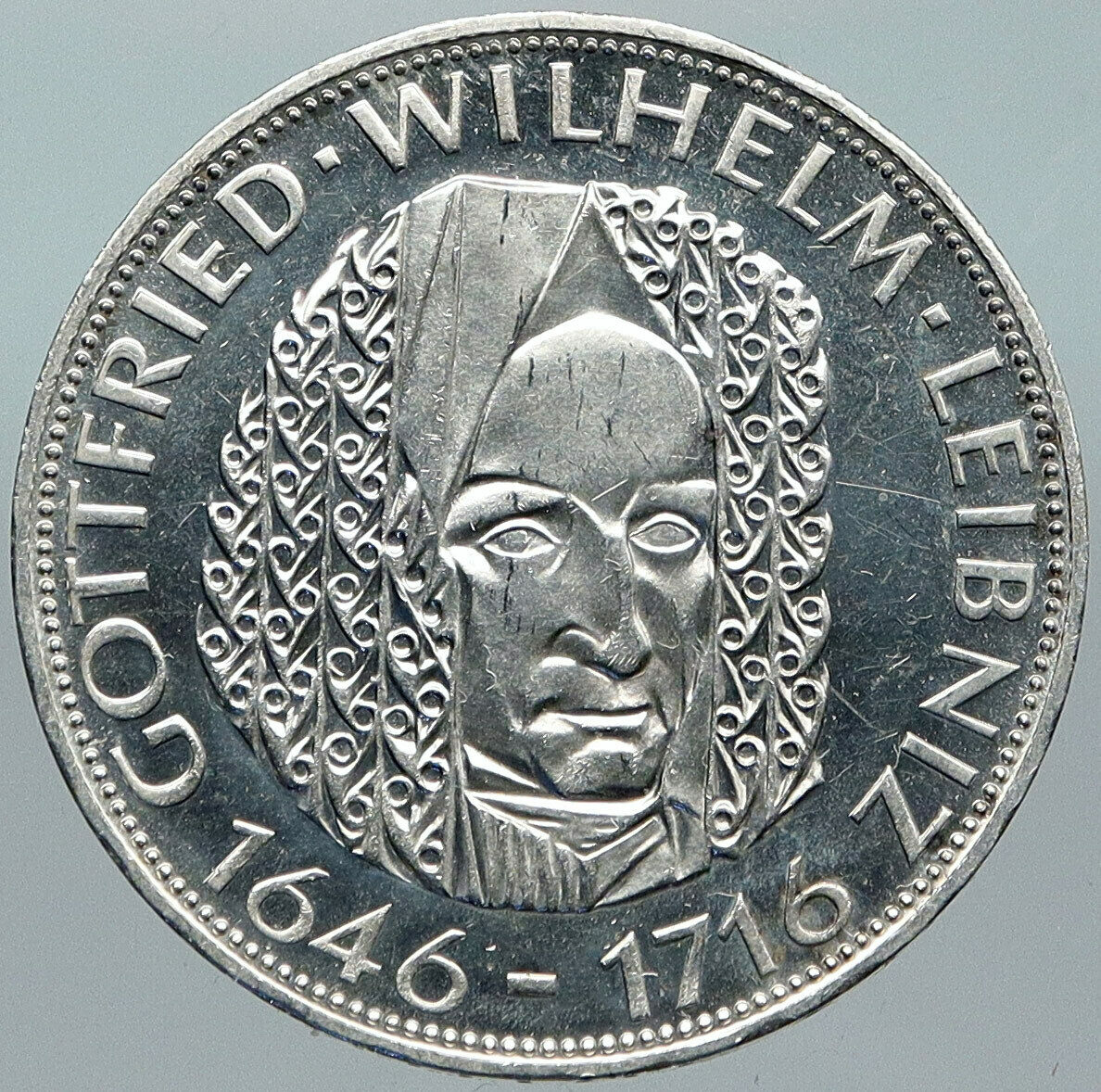 1966 D GERMANY Gottfried Wilhelm Leibniz Large 5 Mark Silver German Coin i88453