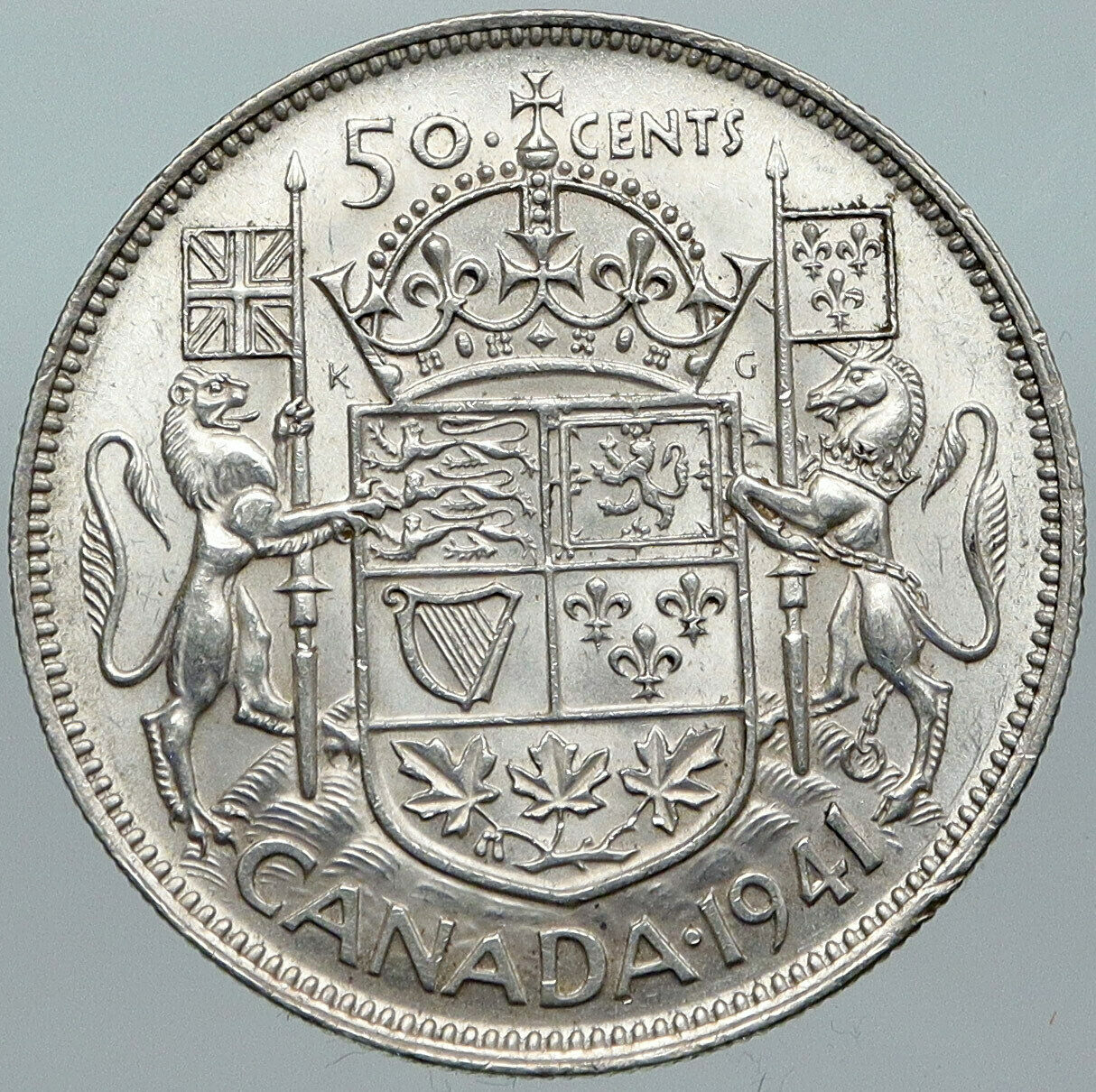 1941 CANADA WWII Time UK King GEORGE VI Coat-of-Arms SILVER 50 Cents Coin i88455