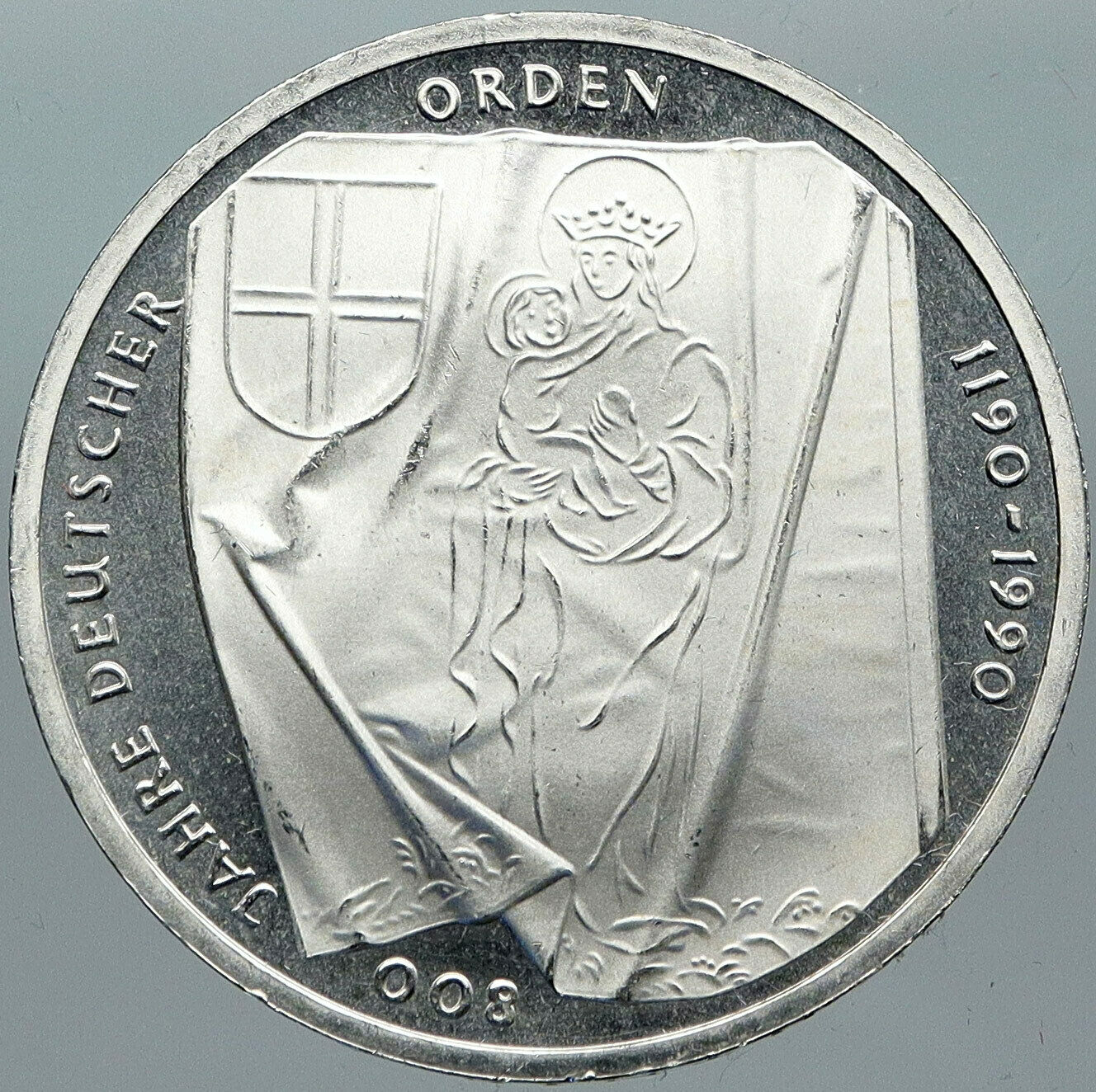 1990 J GERMANY Madonna & Child VINTAGE PROOF Silver 10 Mark German Coin i88461