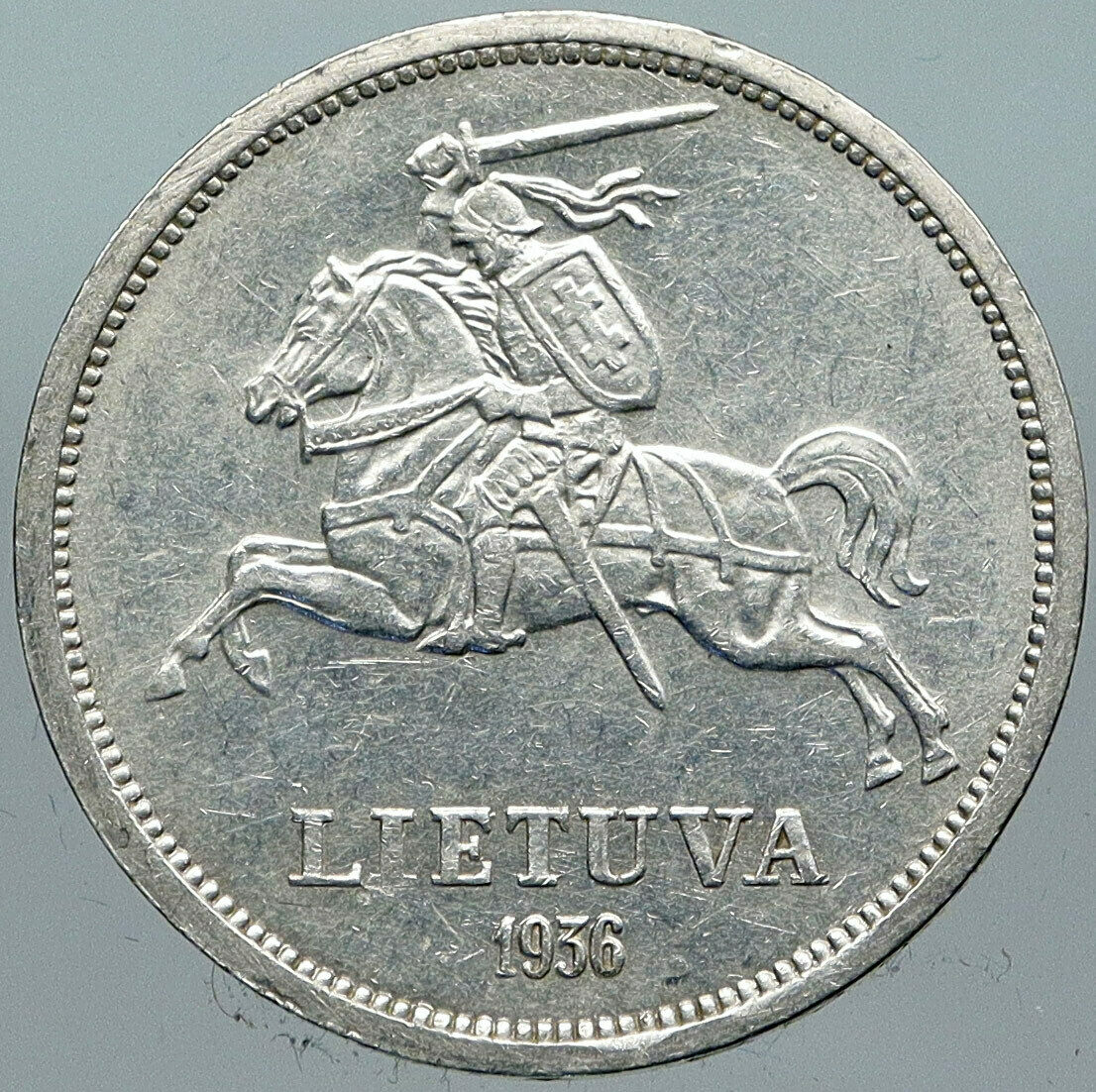 1936 LITHUANIA Silver 5 Litai JONAS BASANAVICIUS Vintage Lithuanian Coin i88460