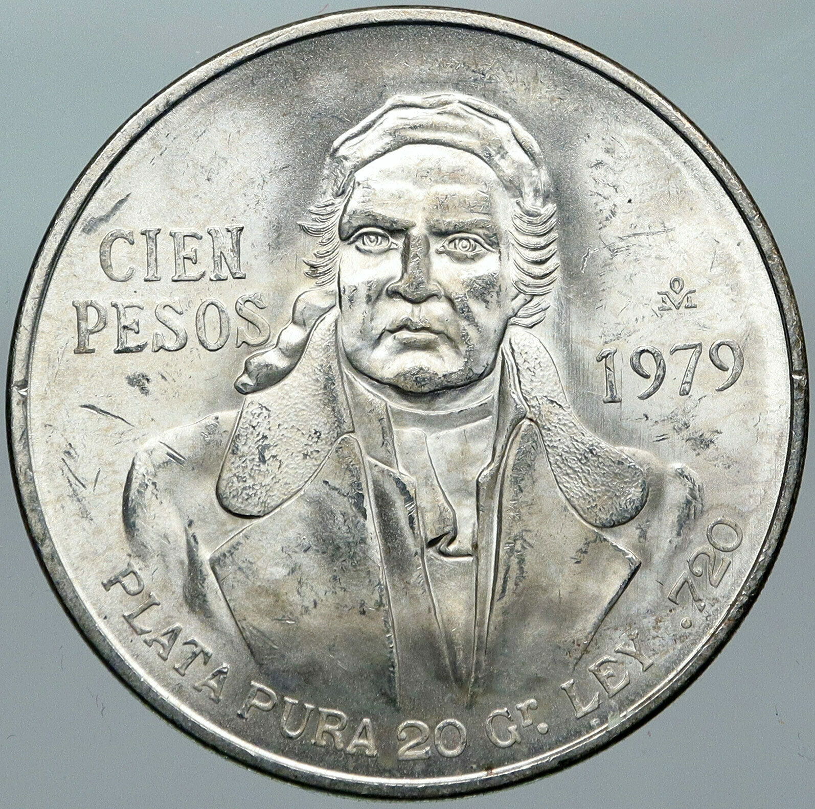 1979 Mexican Independence HERO Jose Maria Morelos Silver 100 Peso Coin i88439