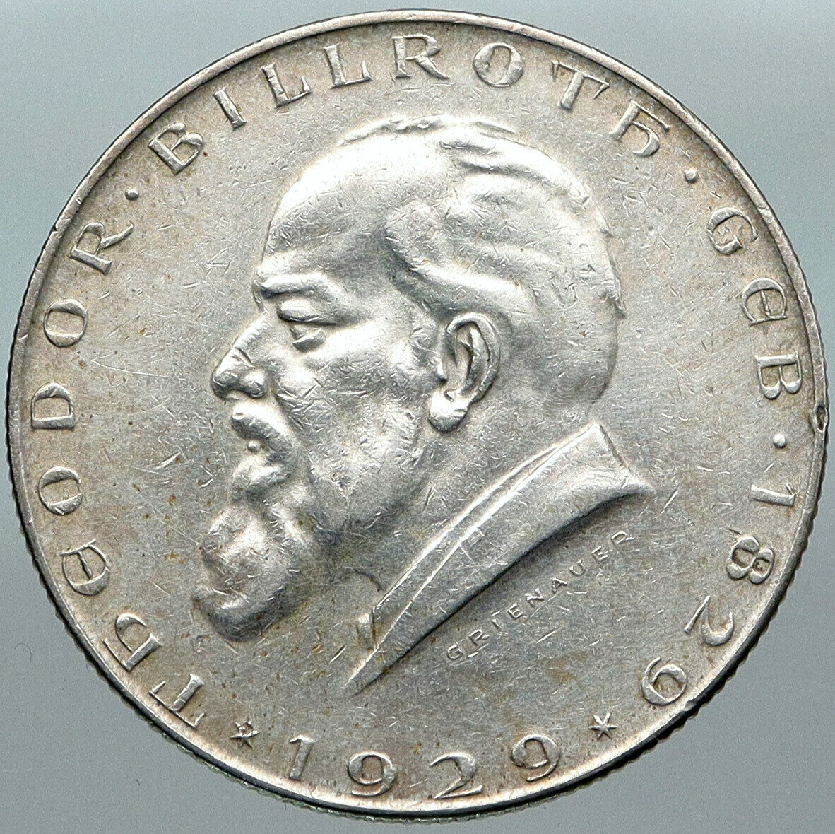 1929 AUSTRIA with Surgeon Theodor Billroth VINTAGE Silver 2 Shilling Coin i88388