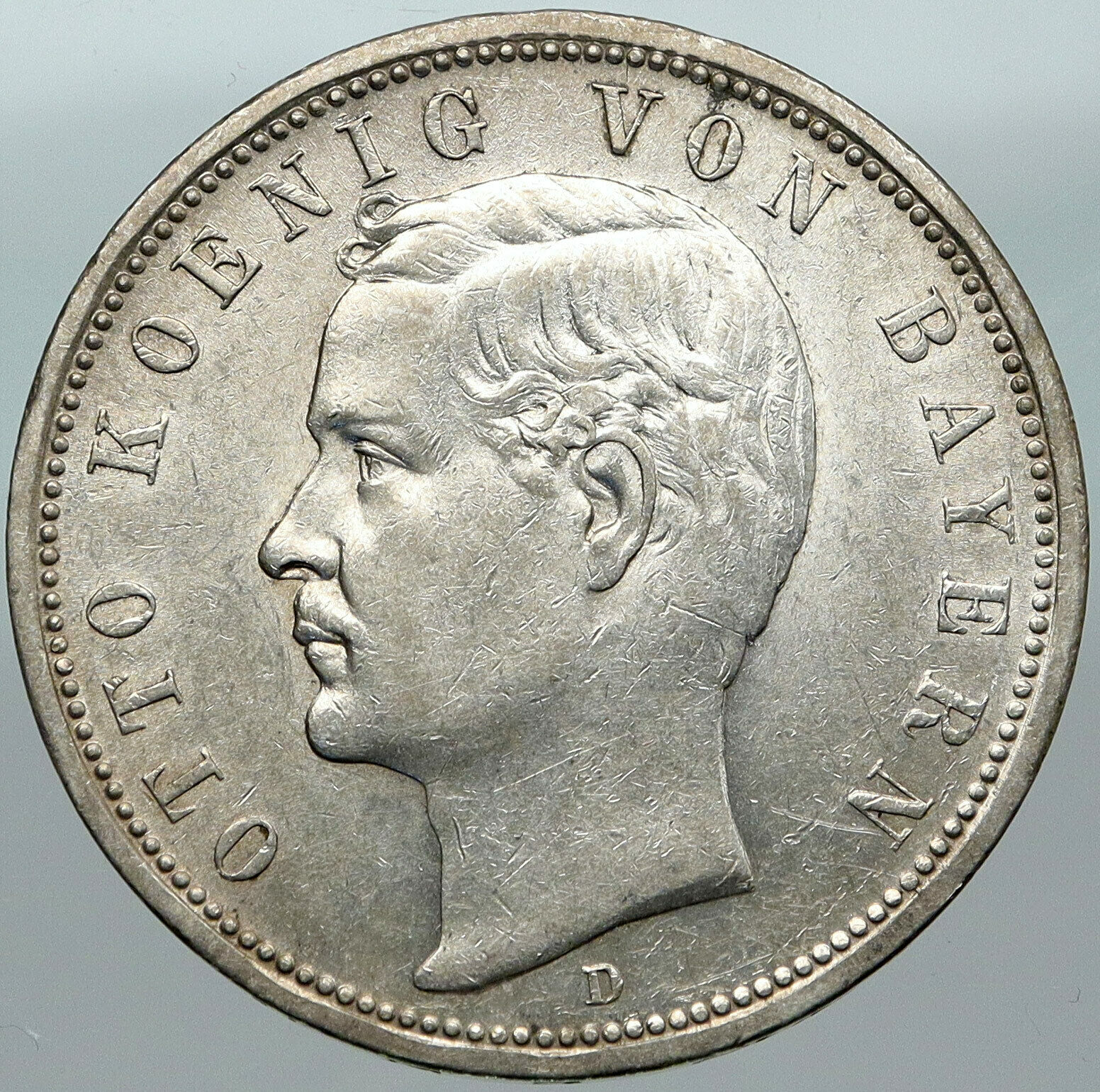 1918 GERMANY Bavaria Ruled by Otto I w Eagle Antique Silver 5 Marks Coin i88392