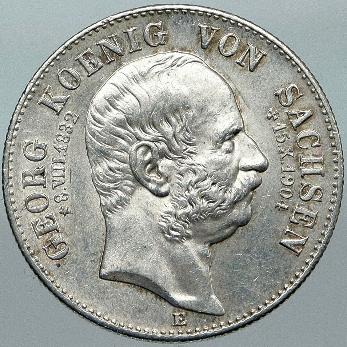 1904E GERMAN STATES Saxony King GEORGE Vintage ANTIQUE Silver 2 Mark Coin i88385