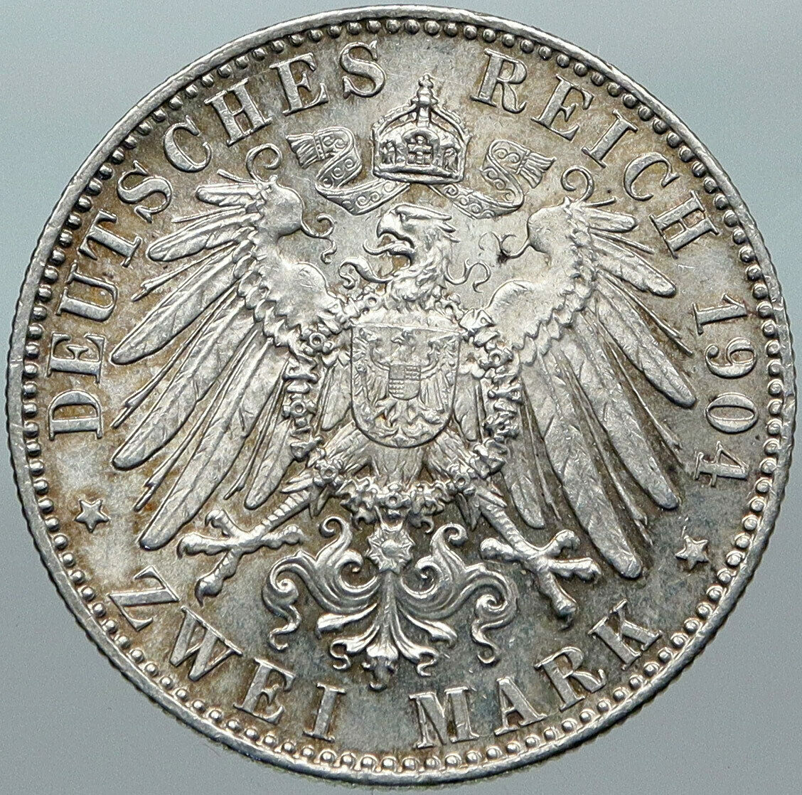 1904E GERMAN STATES Saxony King GEORGE Vintage ANTIQUE Silver 2 Mark Coin i88385