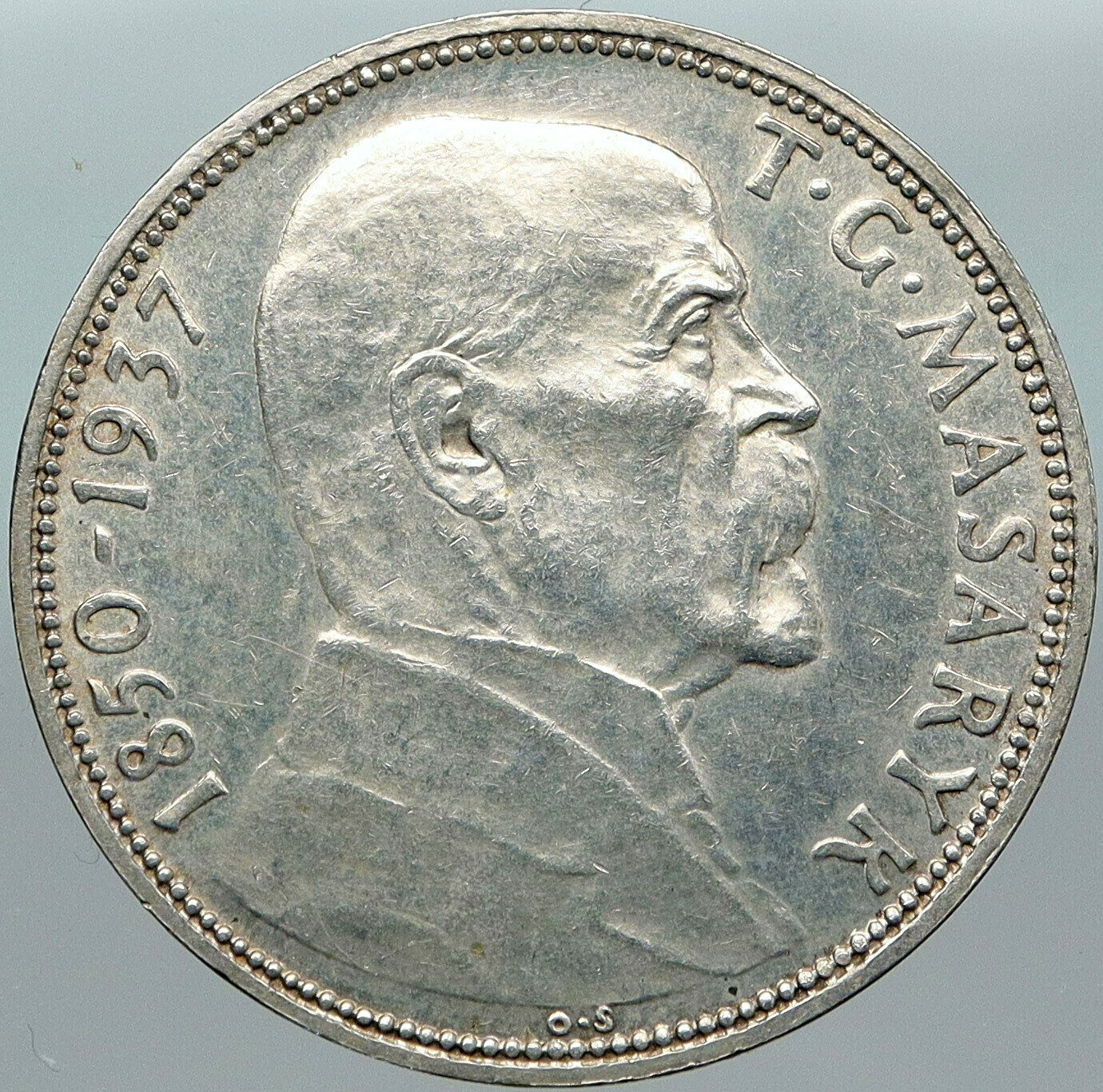 1937 CZECHOSLOVAKIA President Masaryk VINTAGE OLD Silver 20 Korun Coin i88394