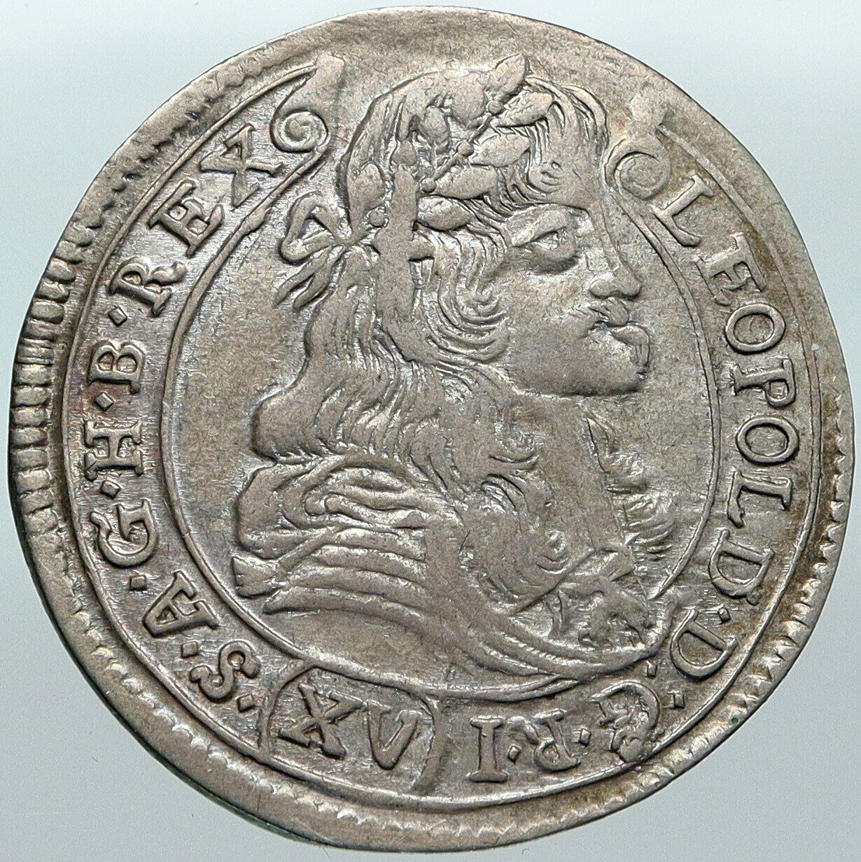 1679 HUNGARY under KING Leopold I MADONNA JESUS 15 KR Antique Silver Coin i88387