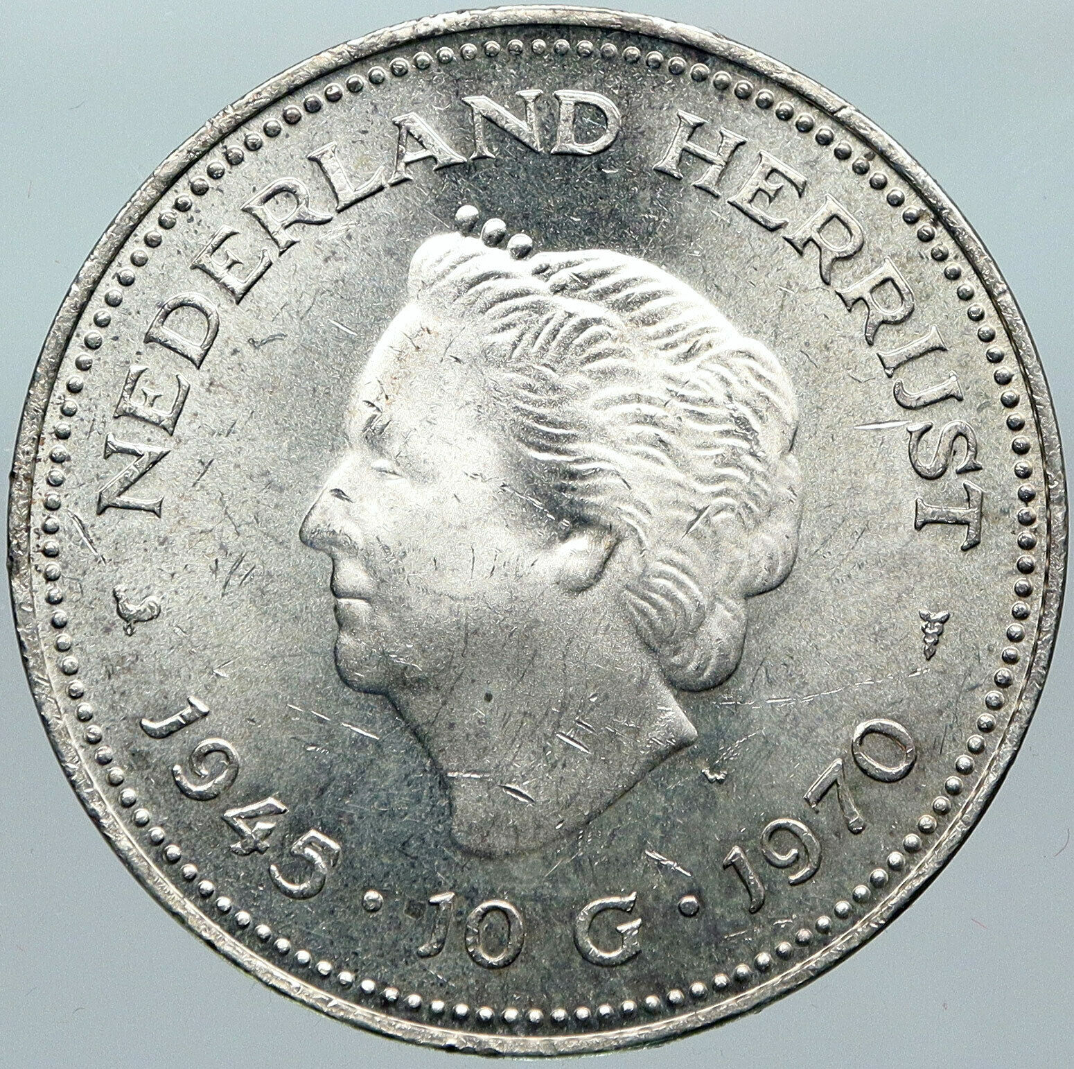 1970 Netherlands Kingdom Queen JULIANA & WILHELMINA Silver 10 Gulden Coin i88438