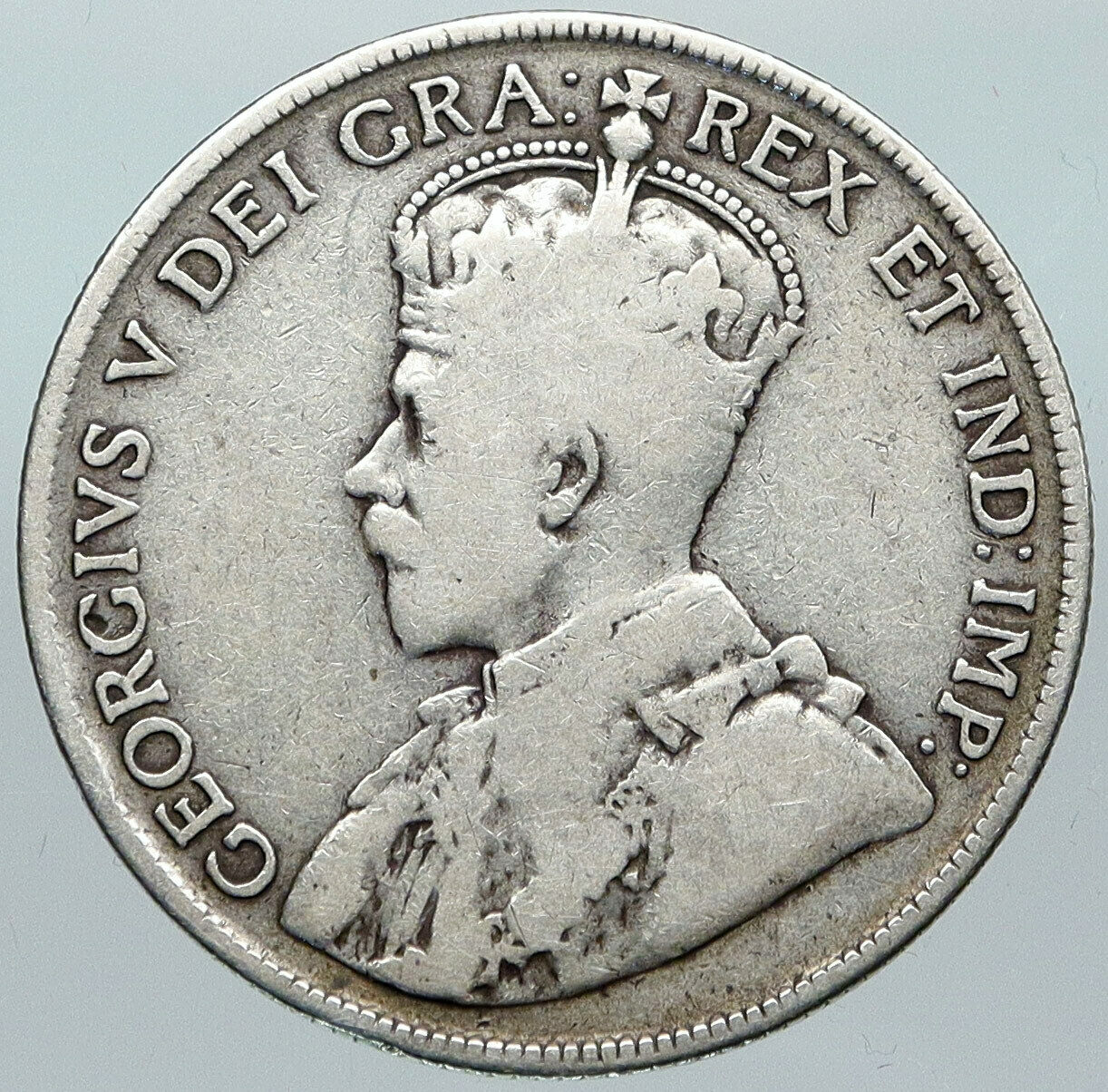 1917 CANADA UK King George V Antique Genuine Crown SILVER 50 CENTS Coin i88446