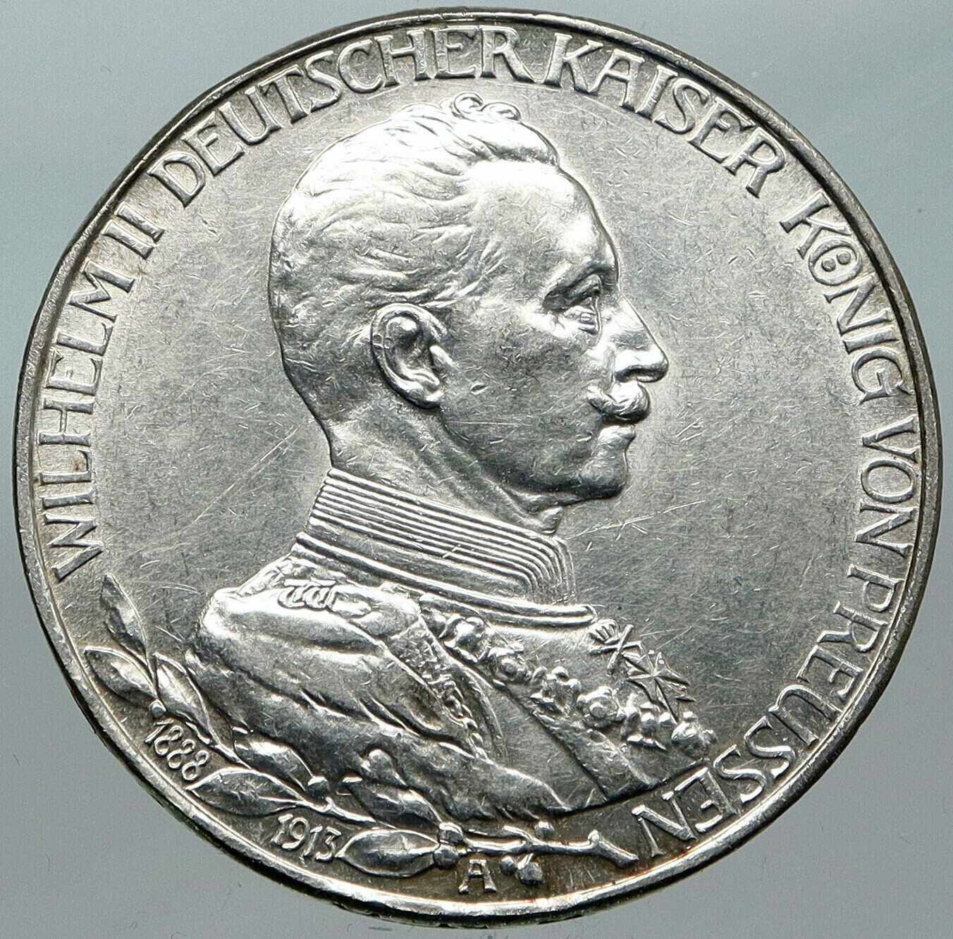 1913A GERMANY GERMAN STATES PRUSSIA WILHELM II Antique Silver 3 Mark Coin i88433