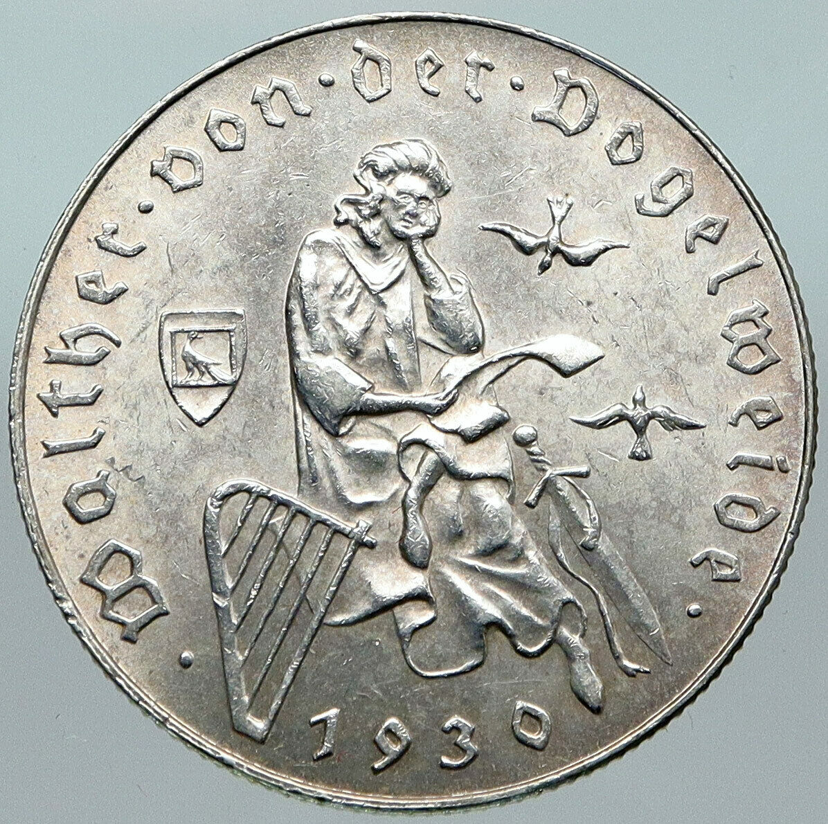 1936 AUSTRIA Austrian WALTHER VD VOGELWEIDE Eagle Silver 2 Schilling Coin i88424