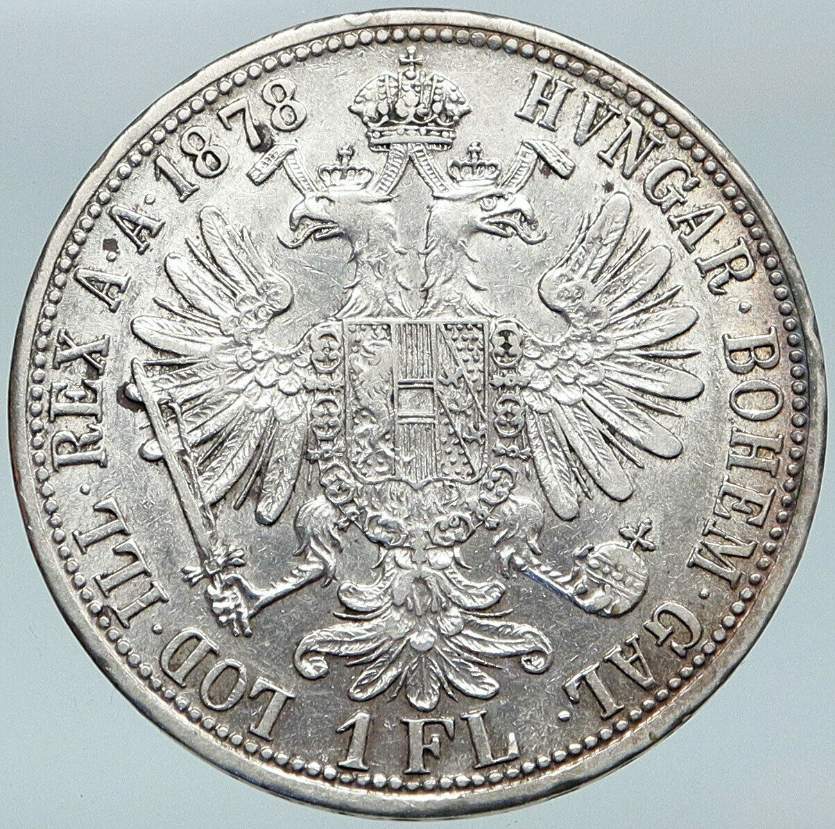 1878 AUSTRIA King FRANZ JOSEPH I Vintage Antique Silver Florin Coin i88320