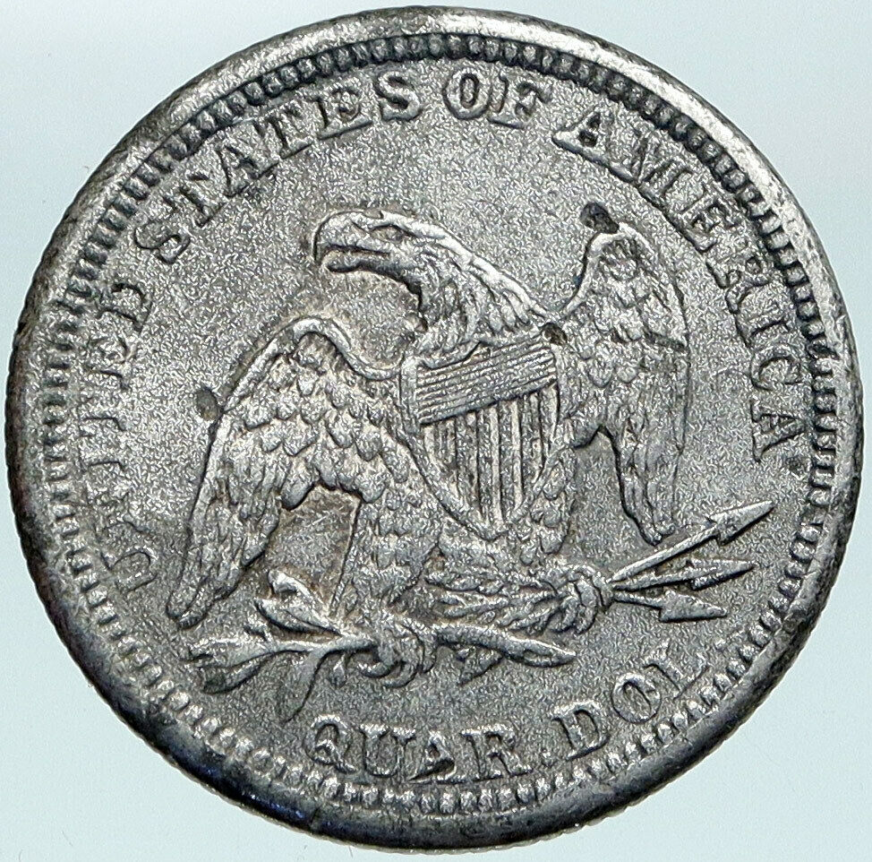 1858 UNITED STATES US Silver SEATED LIBERTY Quarter Dollar Coin w EAGLE i88309