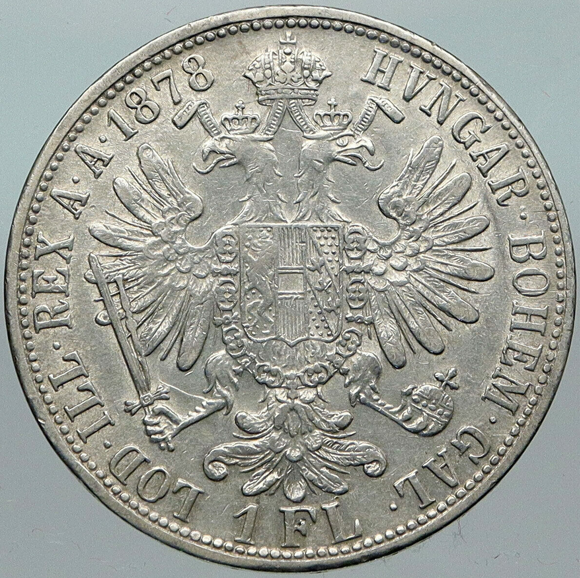 1878 AUSTRIA King FRANZ JOSEPH I Vintage Antique Silver Florin Coin i88436