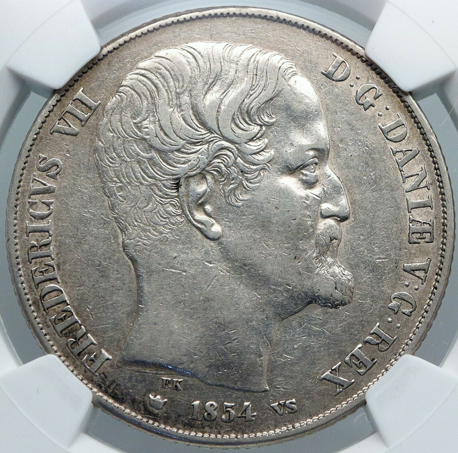 1854 FKVS DENMARK King Frederick VII ANTIQUE Silver 2 Rigsdaler Coin NGC i88753