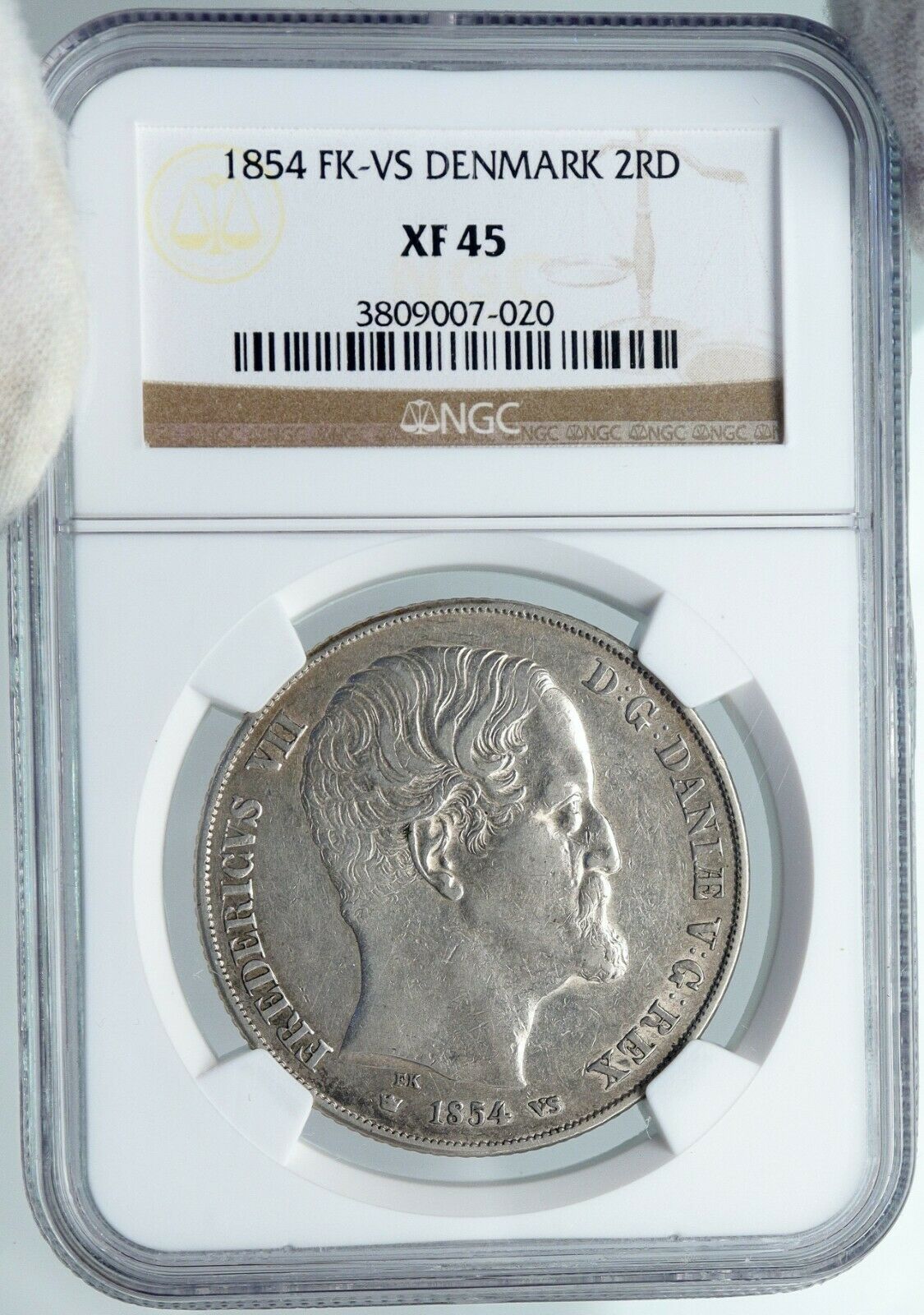 1854 FKVS DENMARK King Frederick VII ANTIQUE Silver 2 Rigsdaler Coin NGC i88753