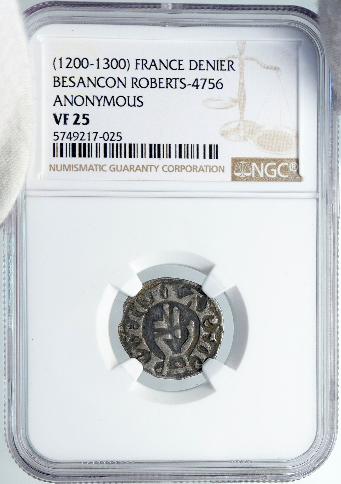 1200AD FRANCE Archbishopric BESANCON Old Silver Denier Medieval NGC Coin i88554