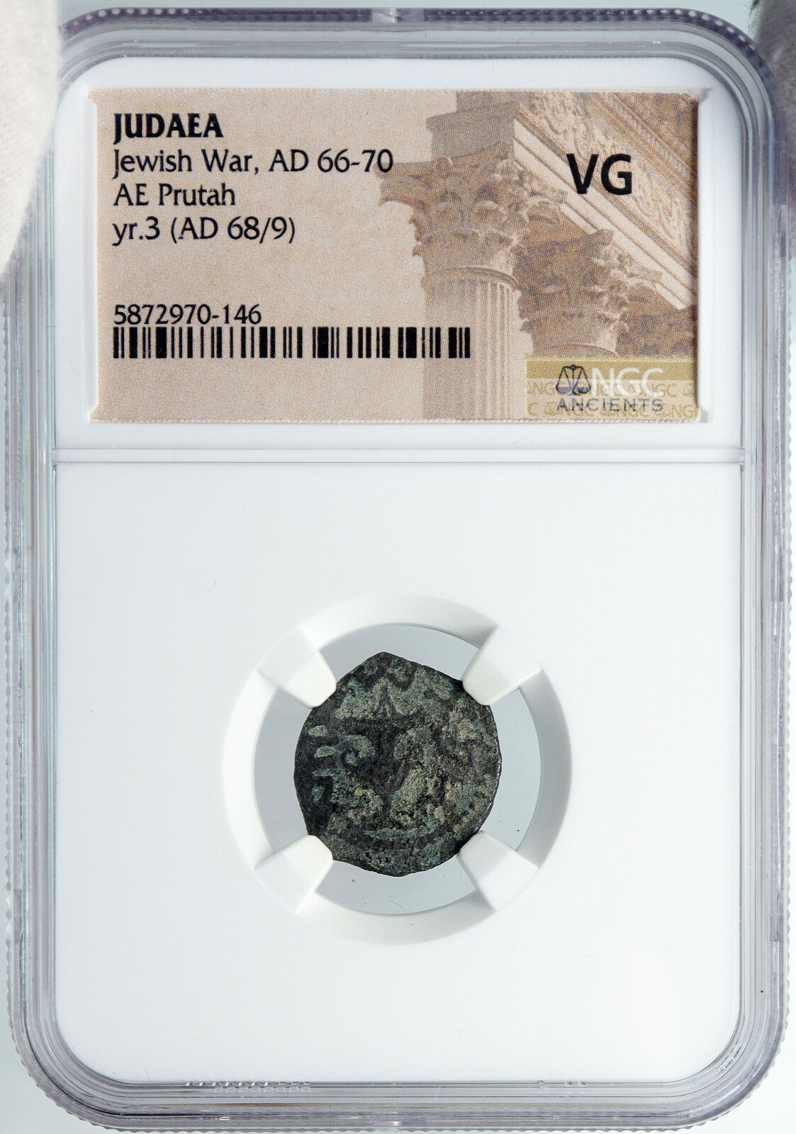 Authentic Ancient JEWISH WAR v ROMANS 68AD Yr3 JERUSALEM Coin AMPHORA NGC i88564