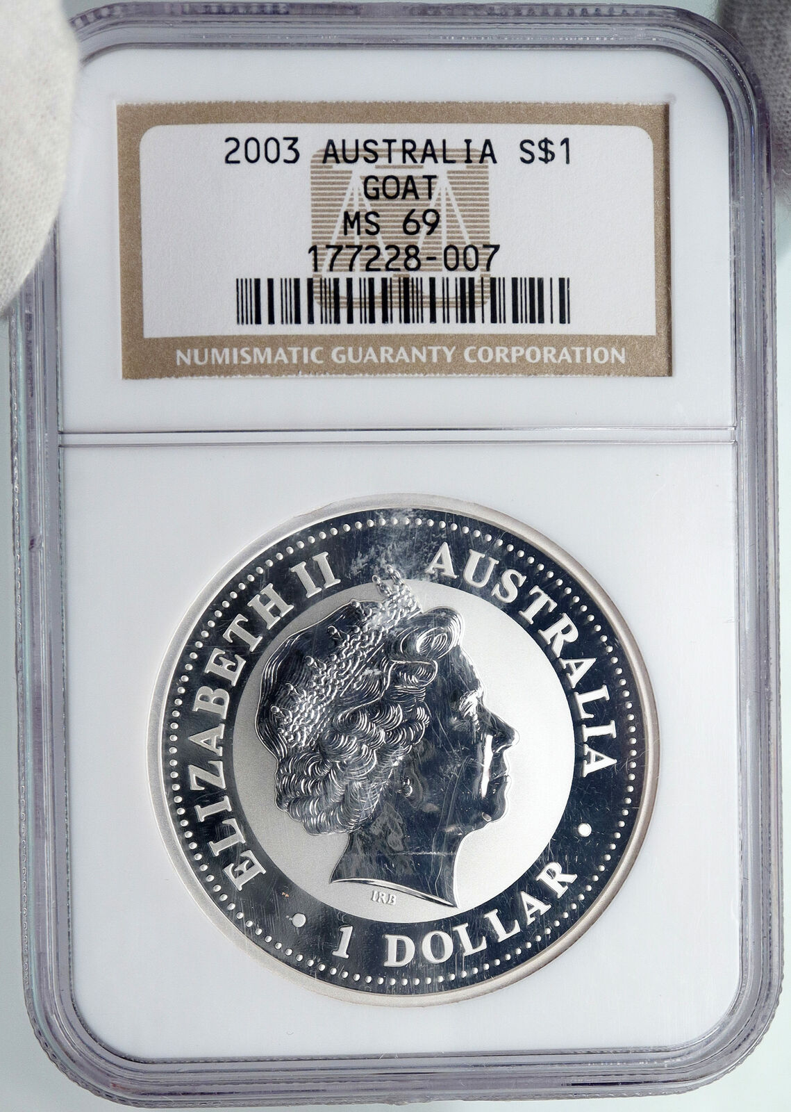 2003 AUSTRALIA Queen Elizabeth II CHINESE ZODIAC GOAT Silver $ Coin NGC i88568