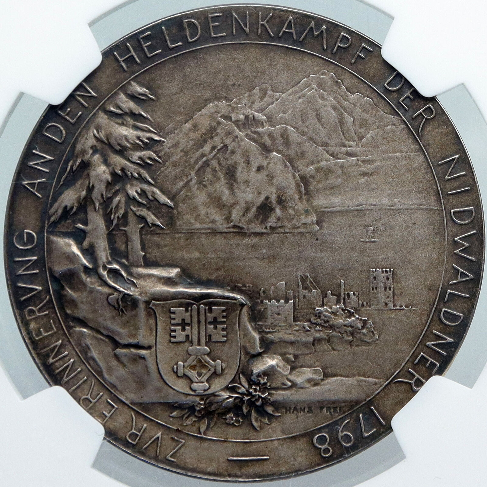 1898 SWITZERLAND Nidwaldner Battle ANGEL & SOLDIER Swiss Silver Medal NGC i88549