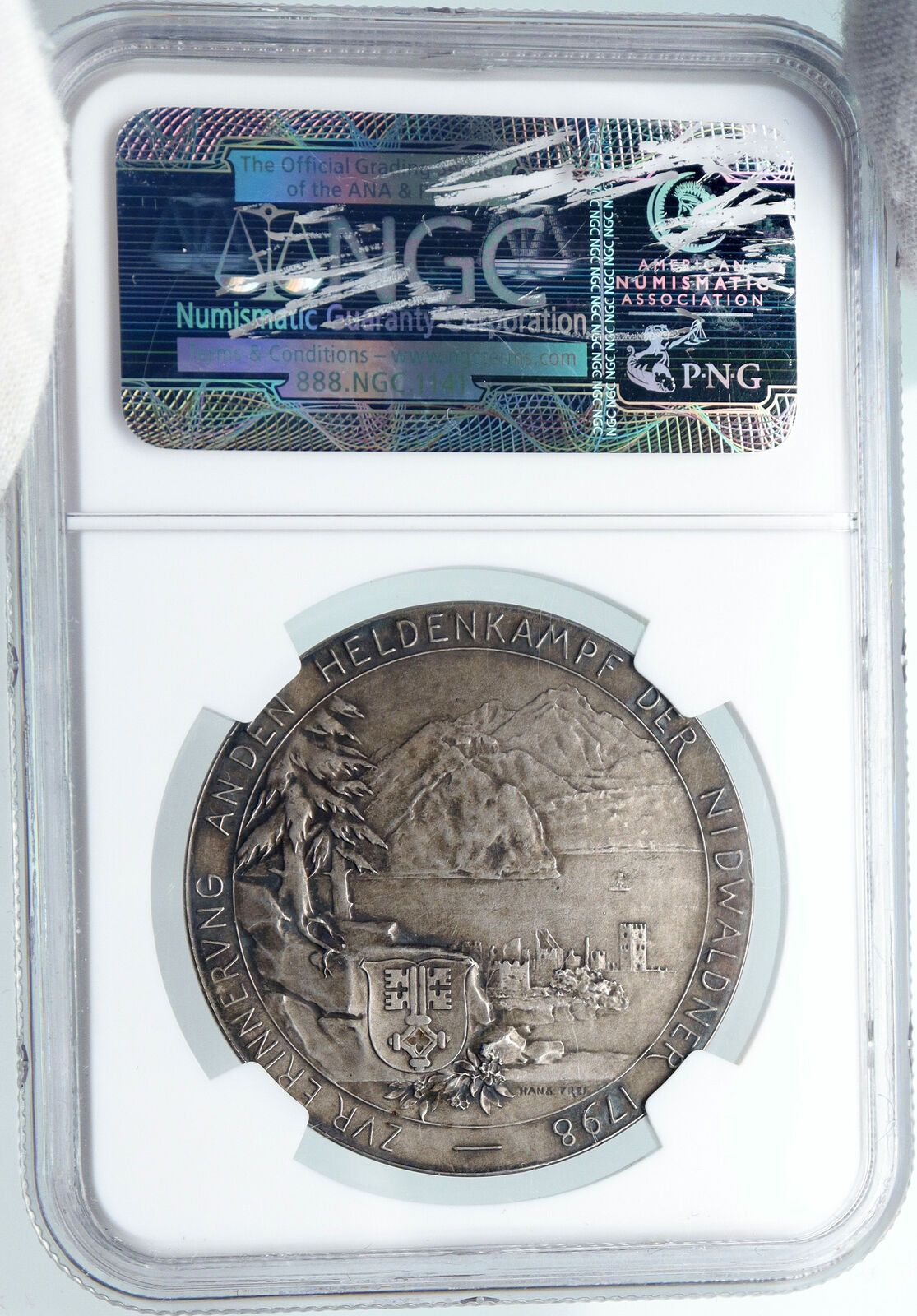 1898 SWITZERLAND Nidwaldner Battle ANGEL & SOLDIER Swiss Silver Medal NGC i88549